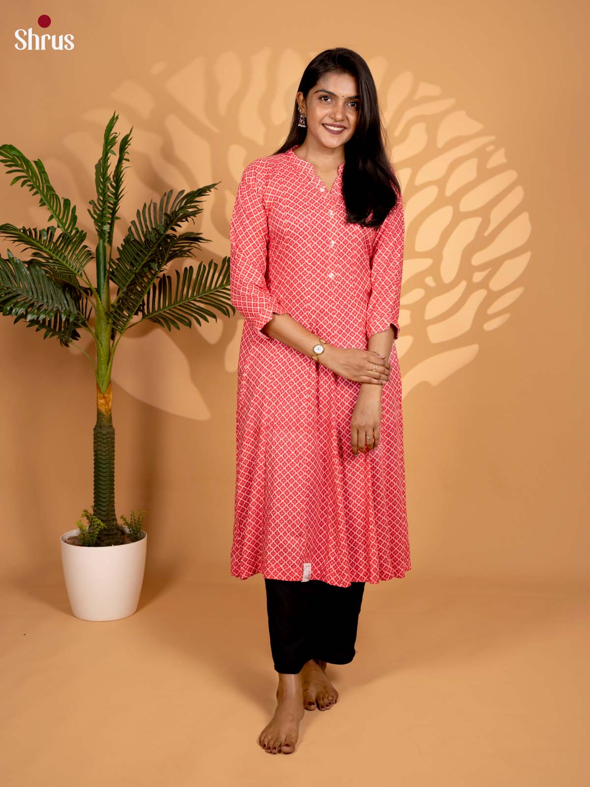 Pink  -Printed Anarkali Readymade Kurti