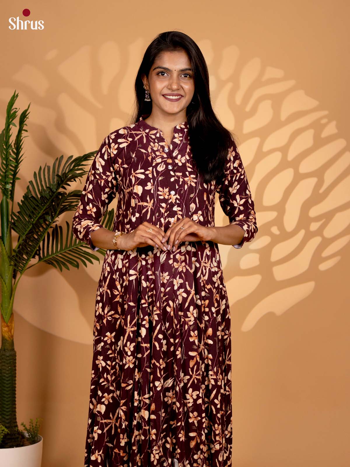 Brown - Rayon Anarkali Readymade Kurti