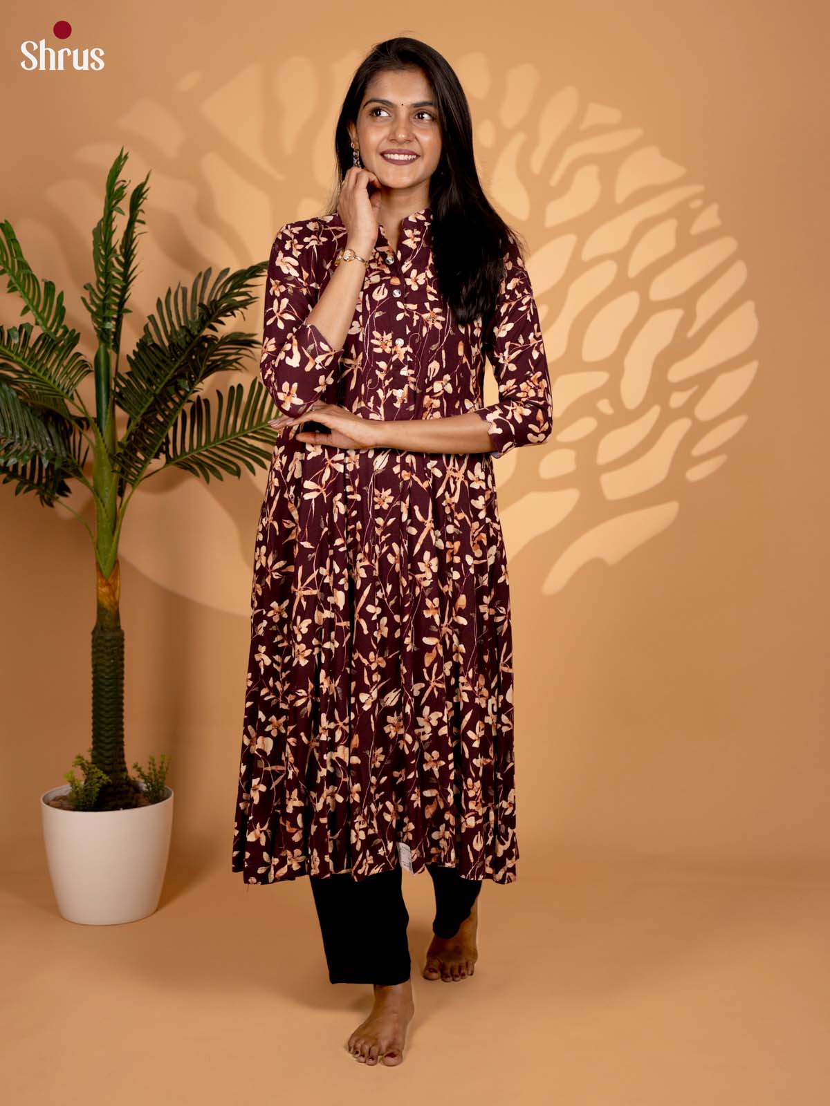 Brown - Rayon Anarkali Readymade Kurti