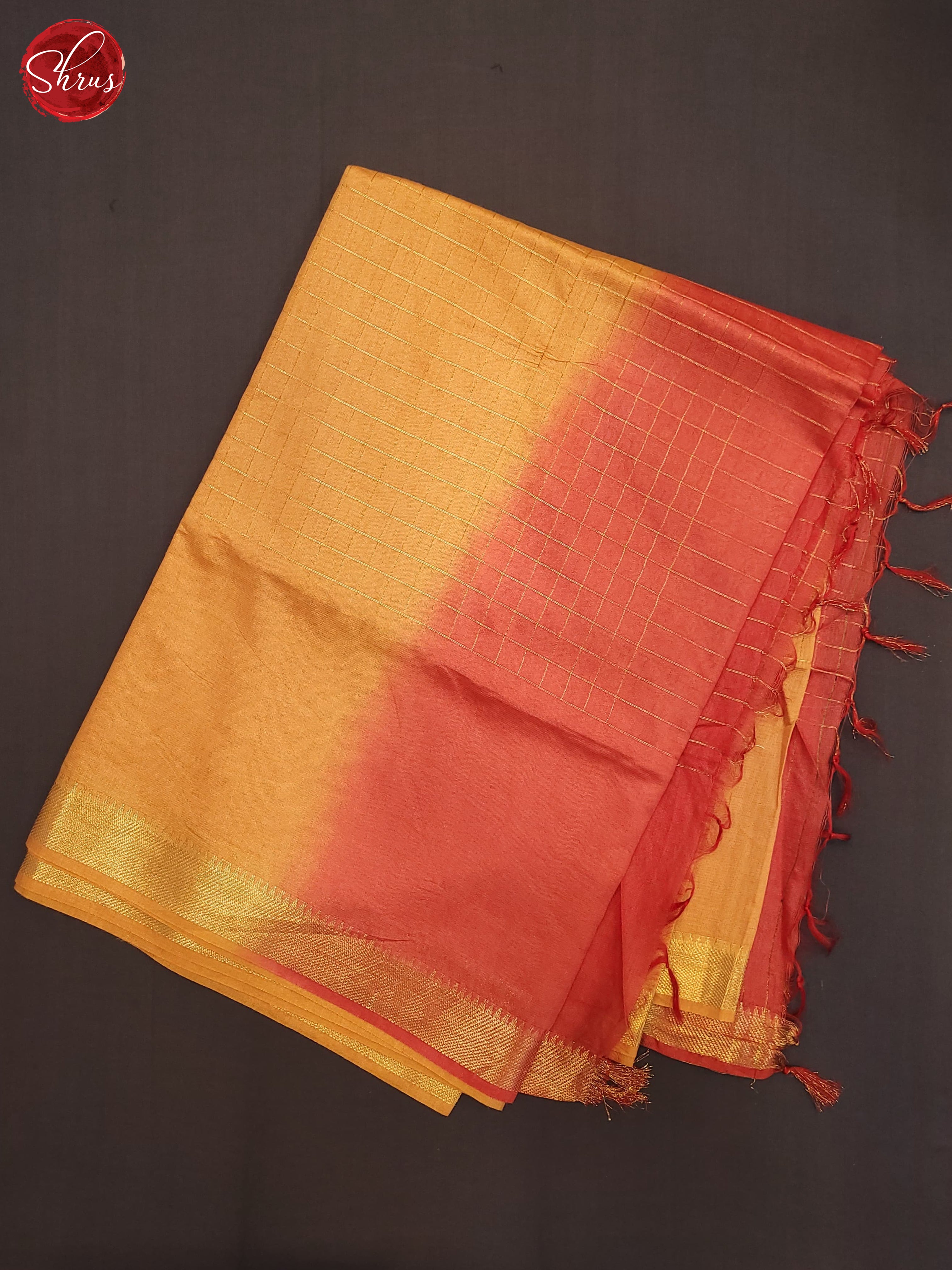 Yellow & Peachish Pink - Semi Tussar Saree - Shop on ShrusEternity.com