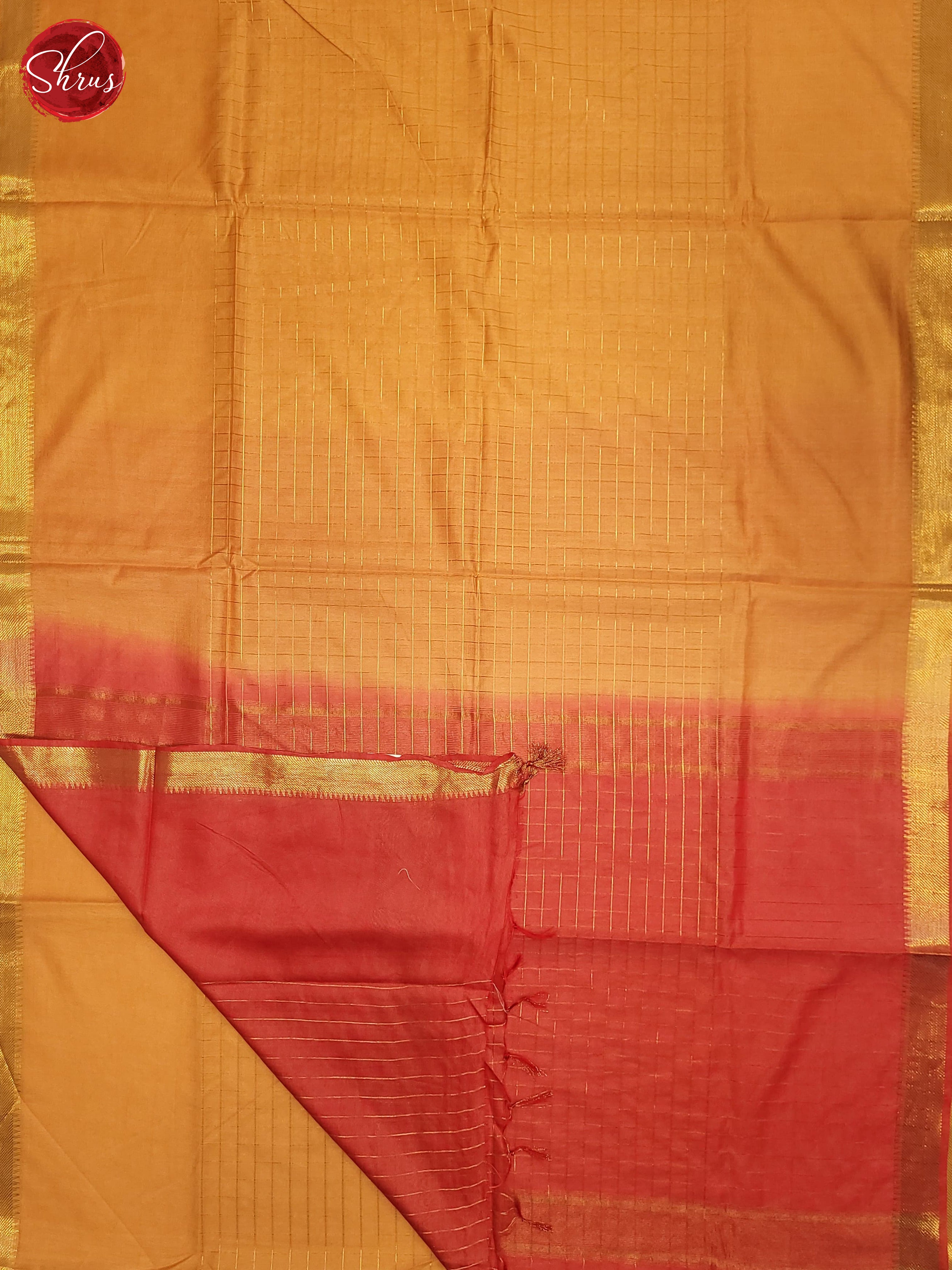 Yellow & Peachish Pink - Semi Tussar Saree - Shop on ShrusEternity.com