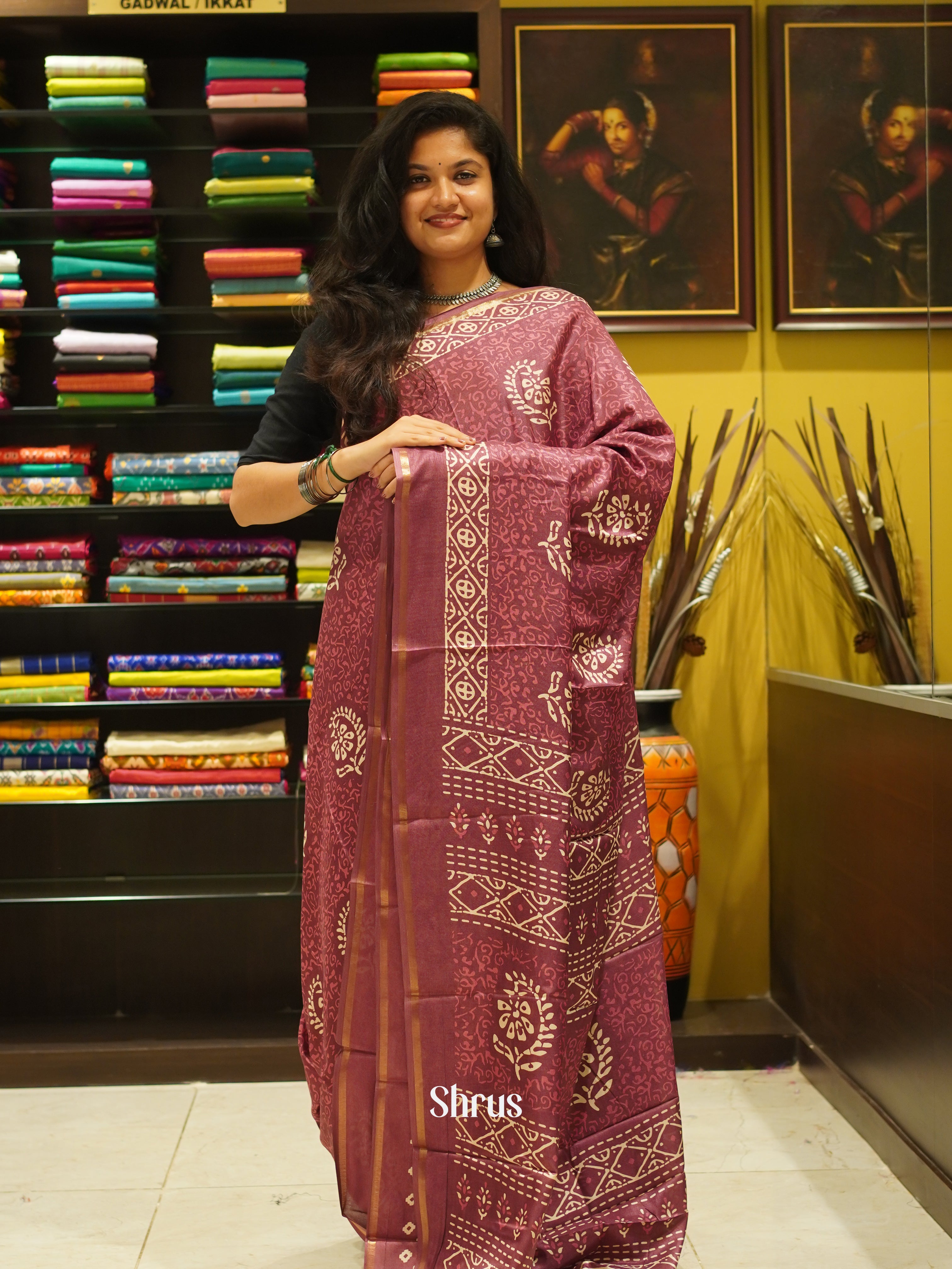 Dusty Wine(Single Tone) - Semi Crepe Saree