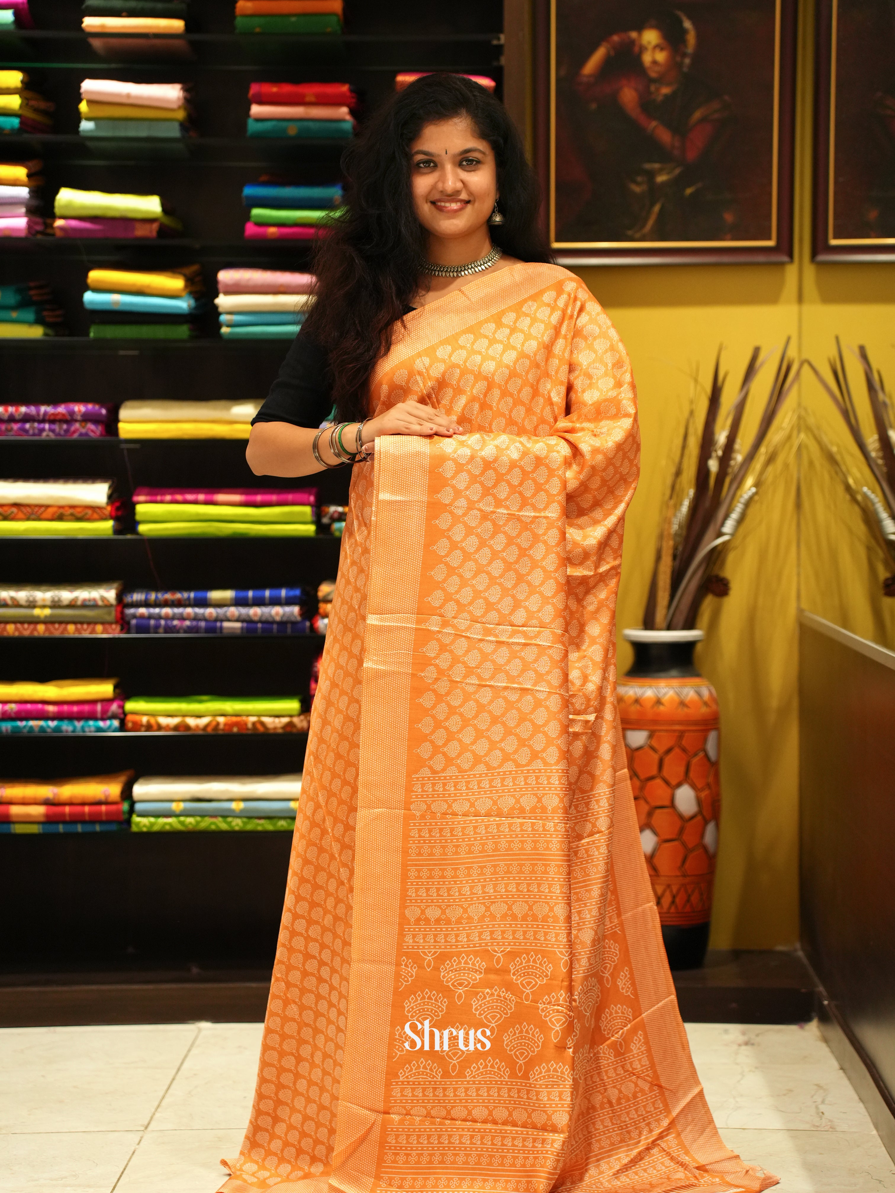 Peach(single tone)- Semi Crepe Saree