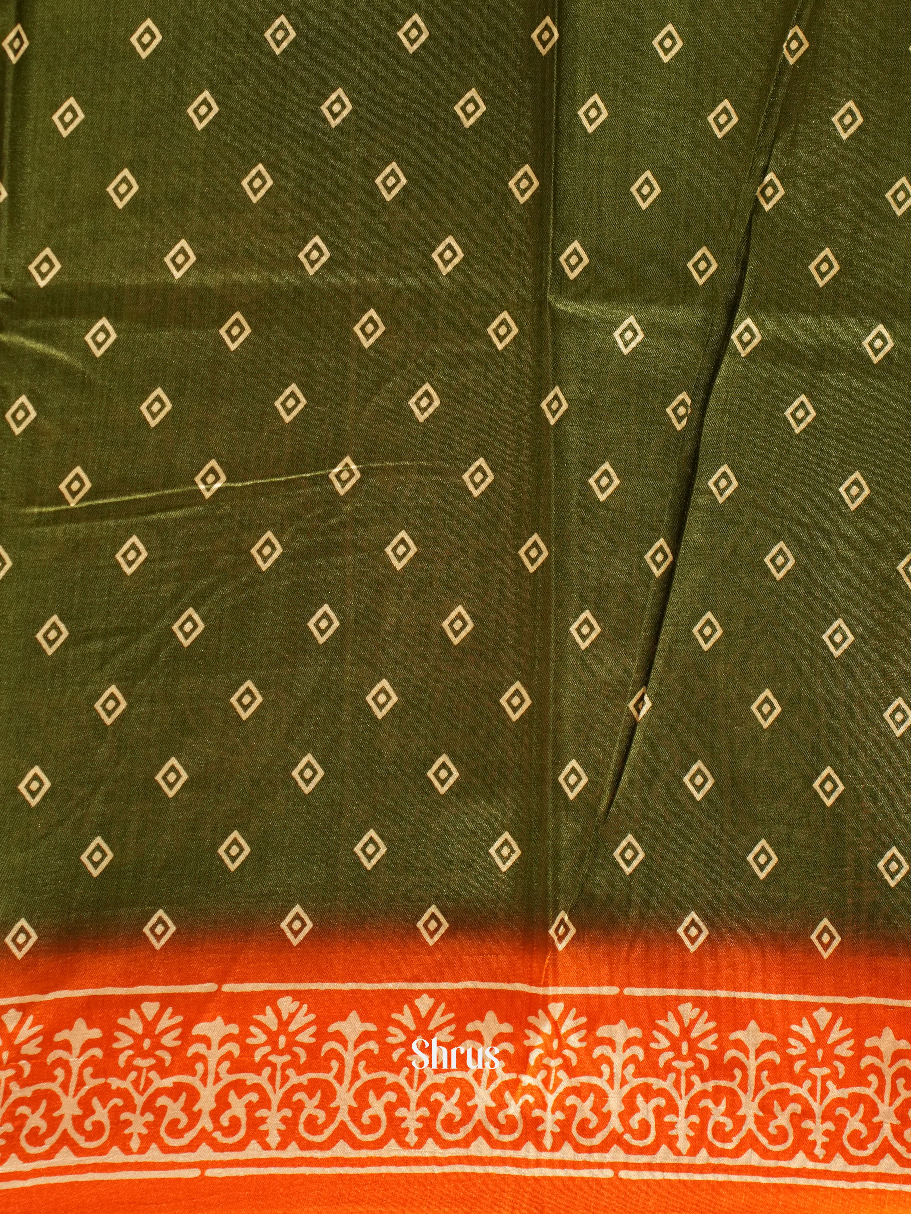 Green & Orange- Semi Crepe Saree