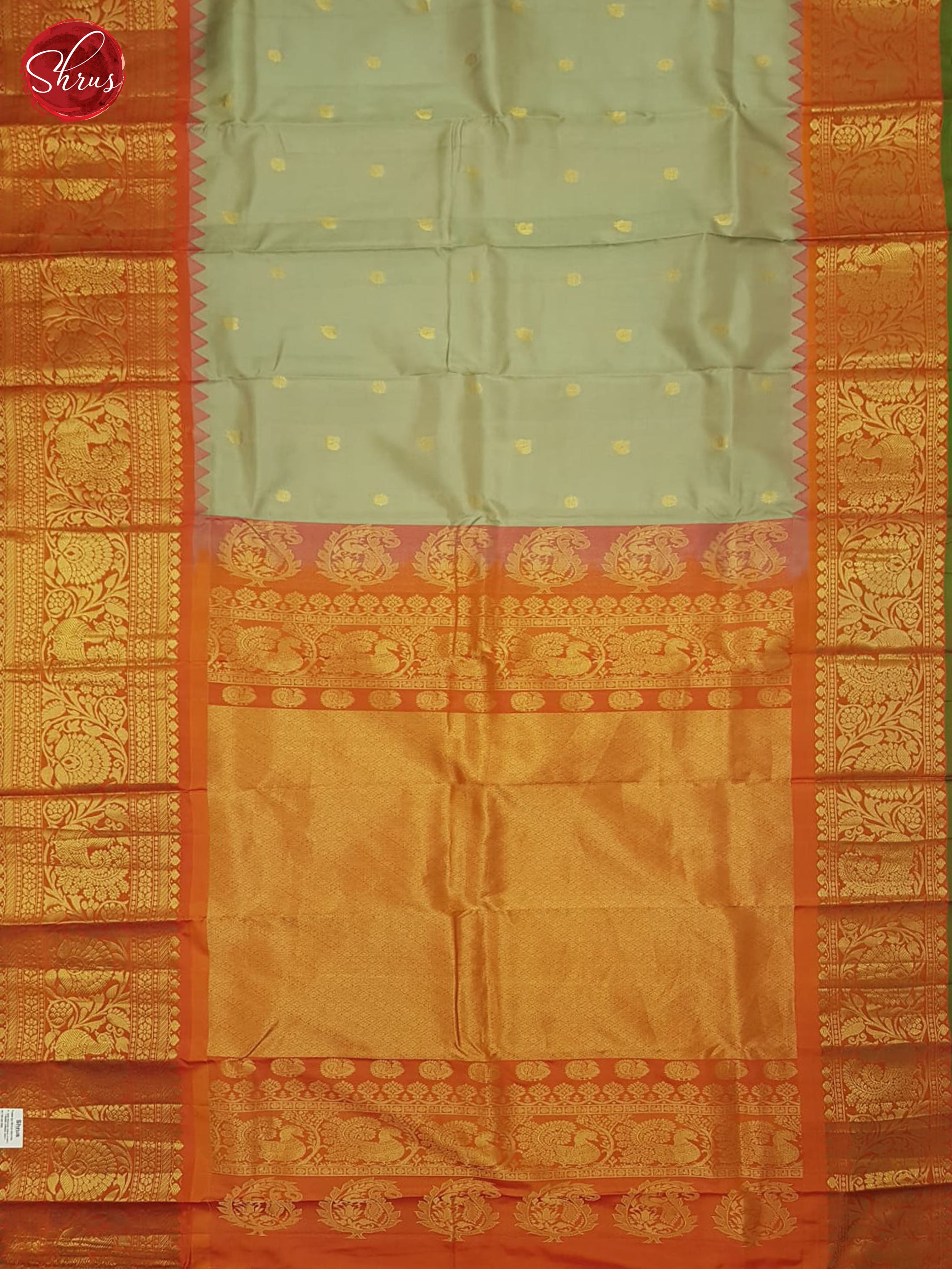 Grey And Orange-Kanchipuram Silk Saree - Shop on ShrusEternity.com