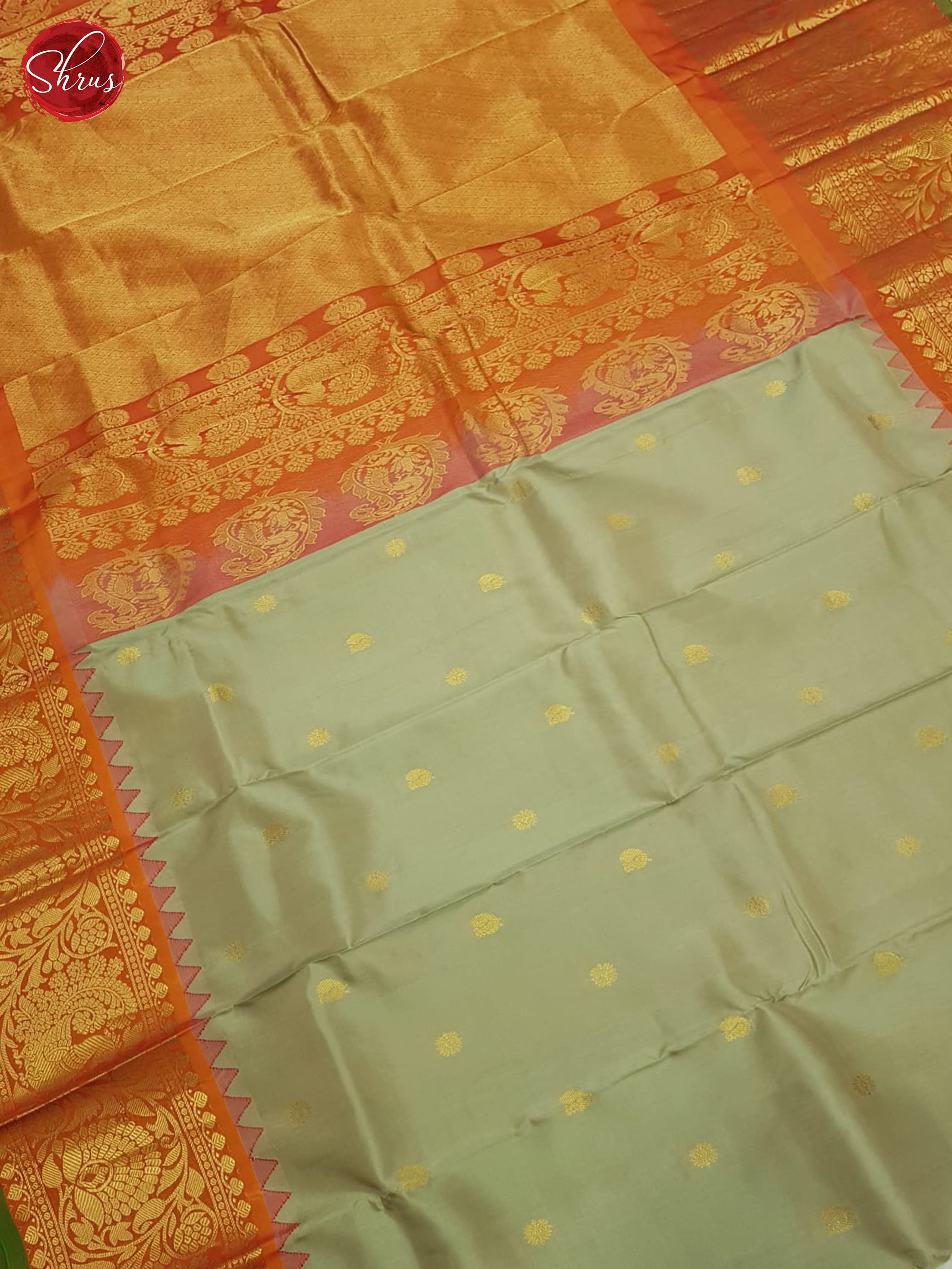 Grey And Orange-Kanchipuram Silk Saree - Shop on ShrusEternity.com