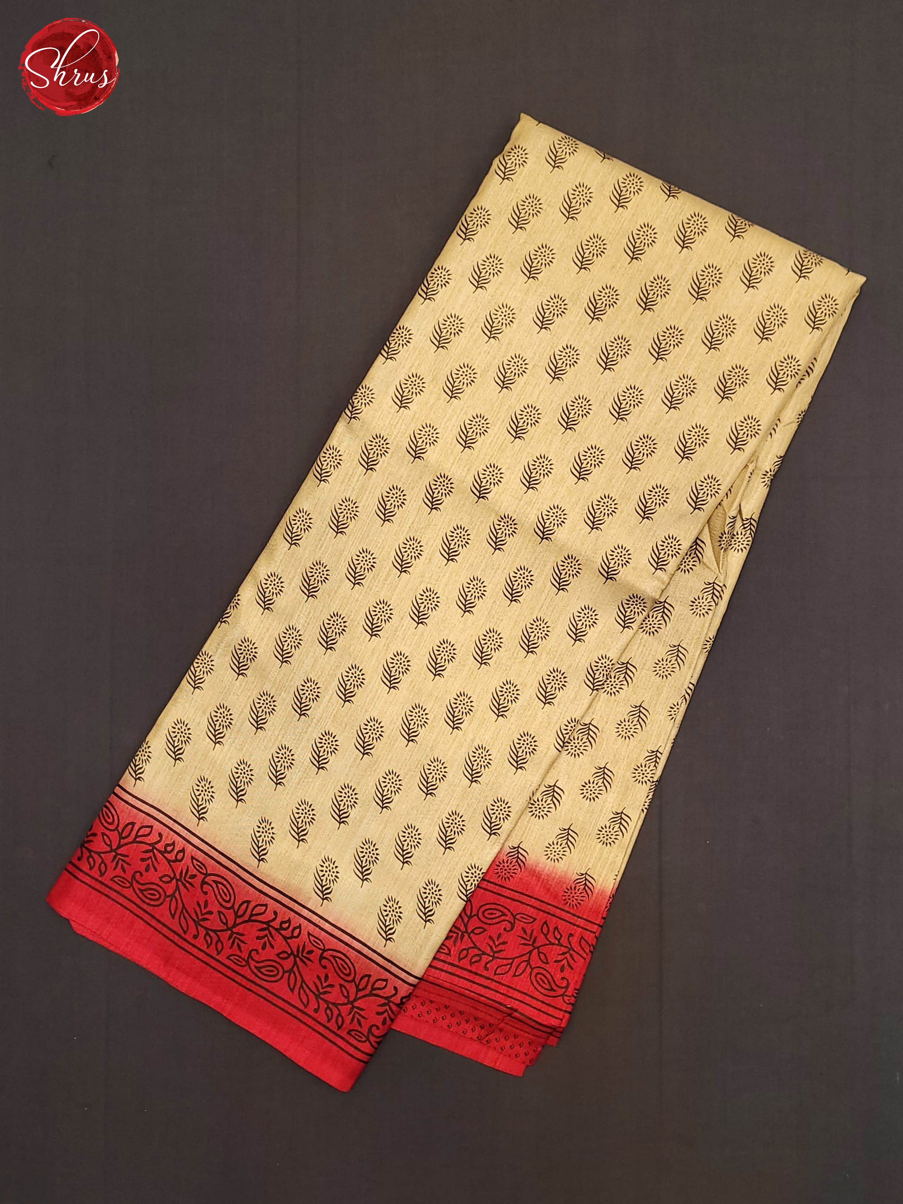 Beige & Red - Semi Crepe Saree - Shop on ShrusEternity.com