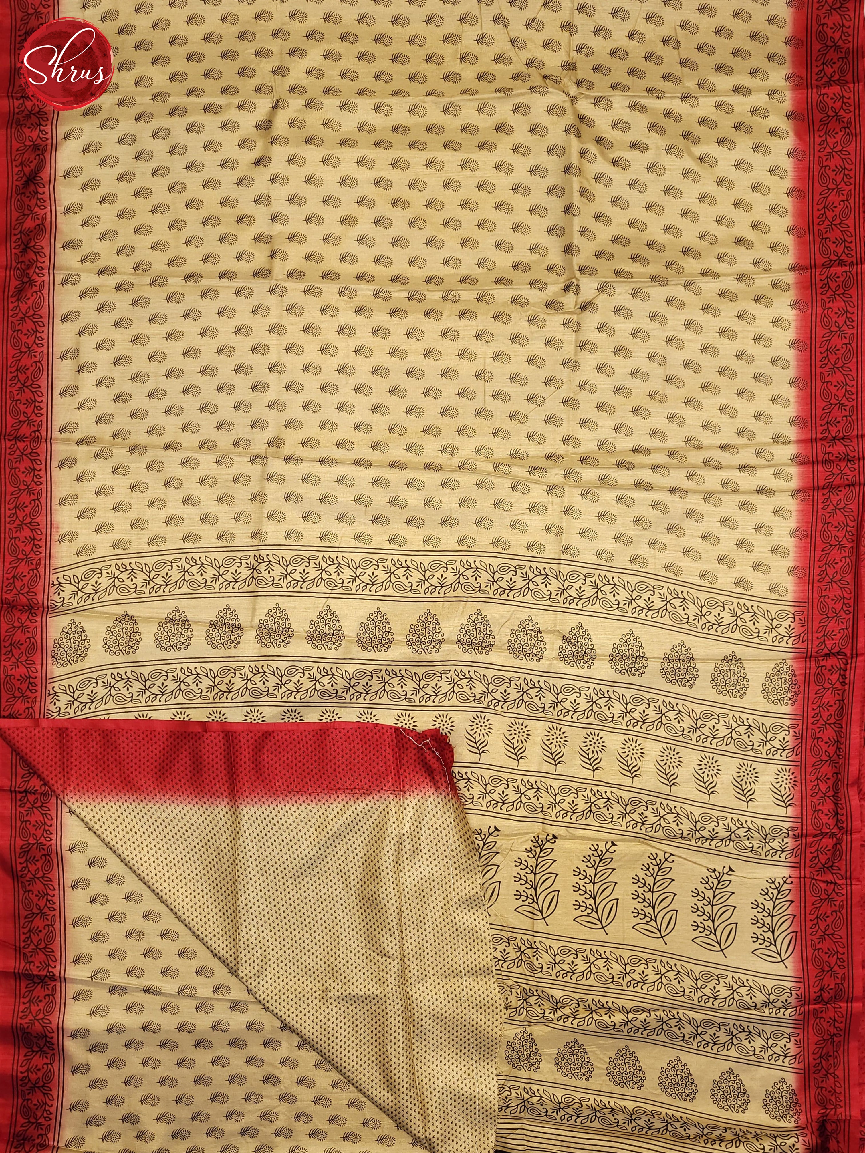 Beige & Red - Semi Crepe Saree - Shop on ShrusEternity.com