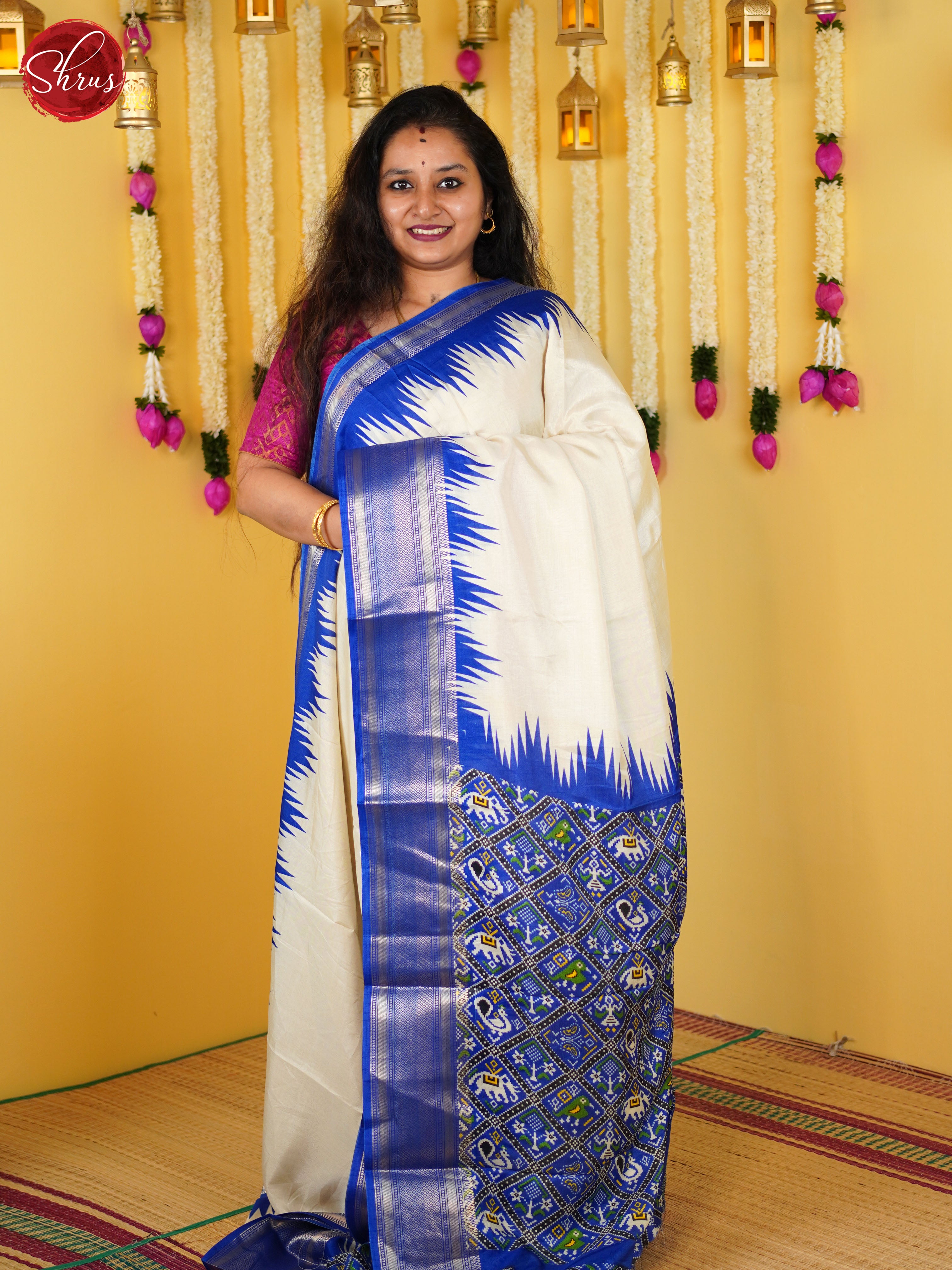 Cream & Blue - Semi crepe Saree - Shop on ShrusEternity.com