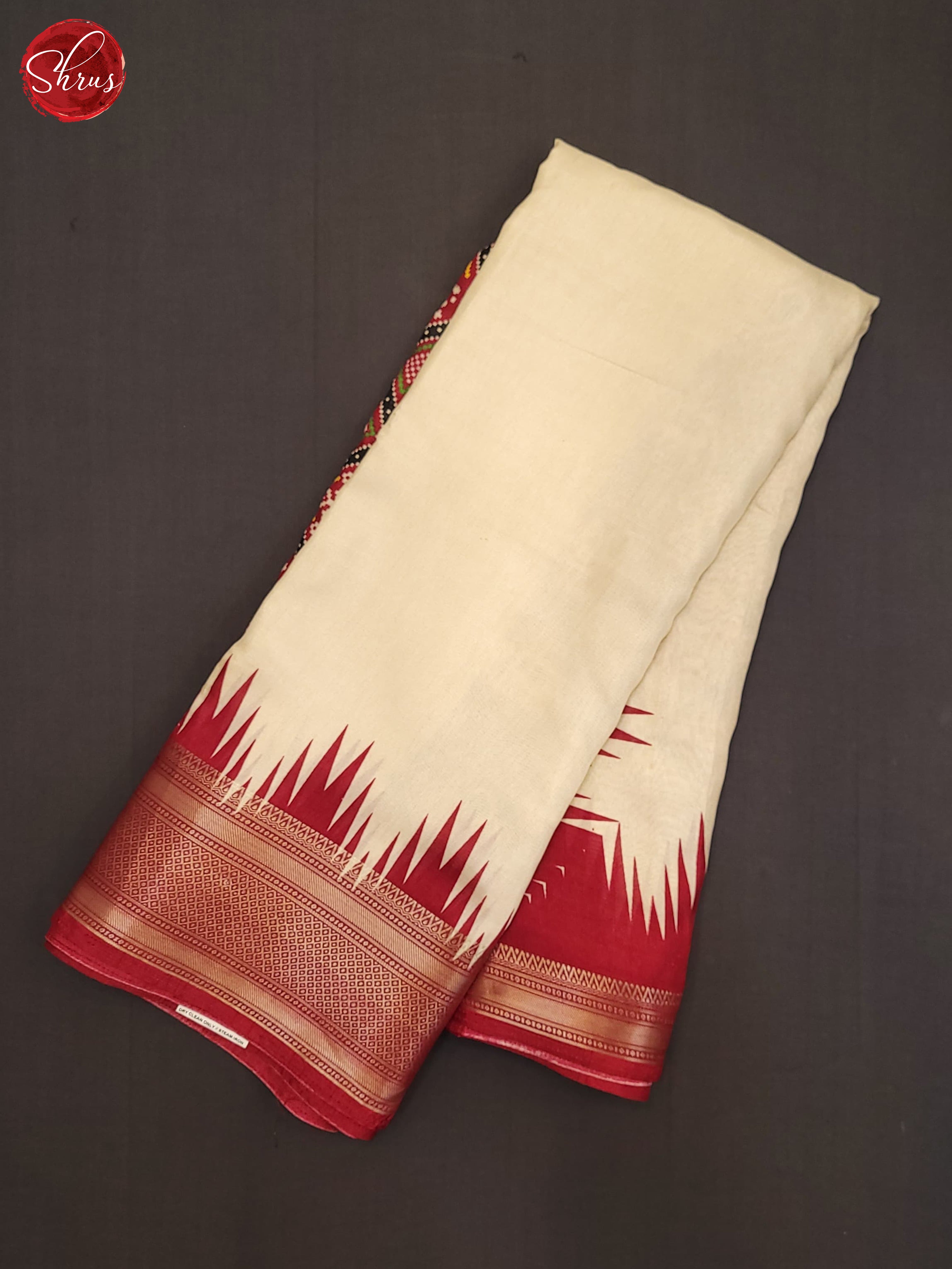 Cream & Red - Semi crepe Saree - Shop on ShrusEternity.com