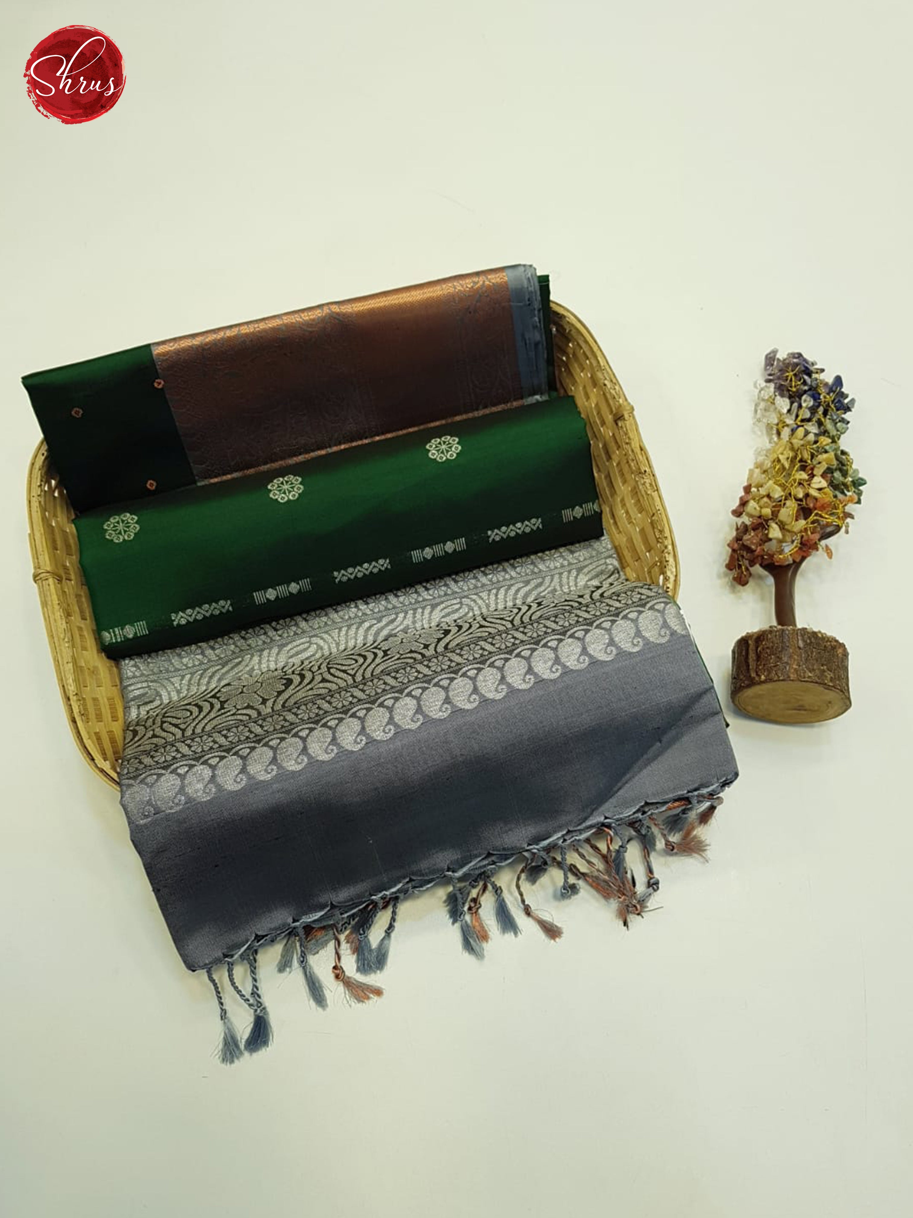 Green And Grey-Soft silk saree - Shop on ShrusEternity.com