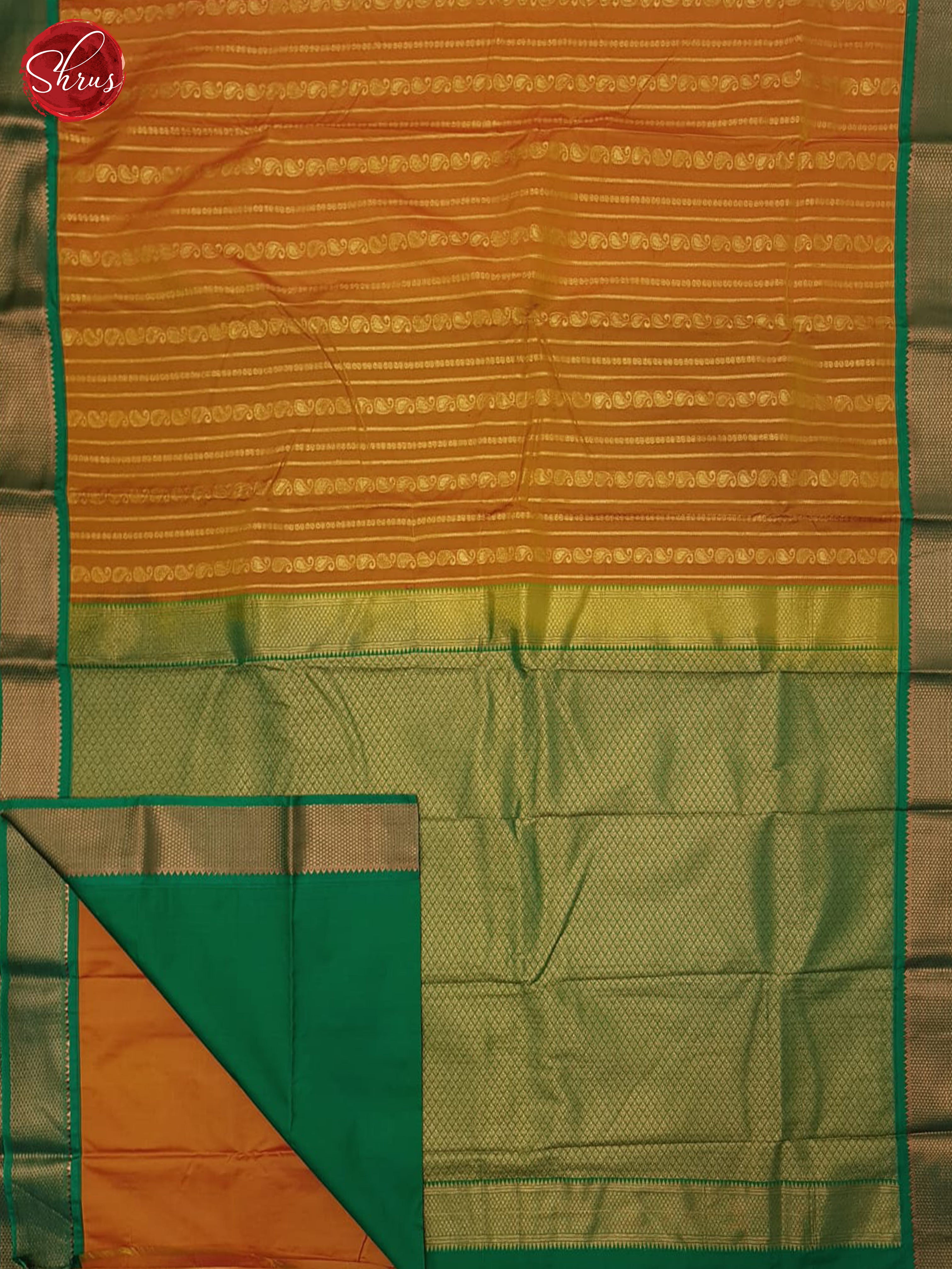 Orange & Green - Semi Kanchipuram Saree - Shop on ShrusEternity.com