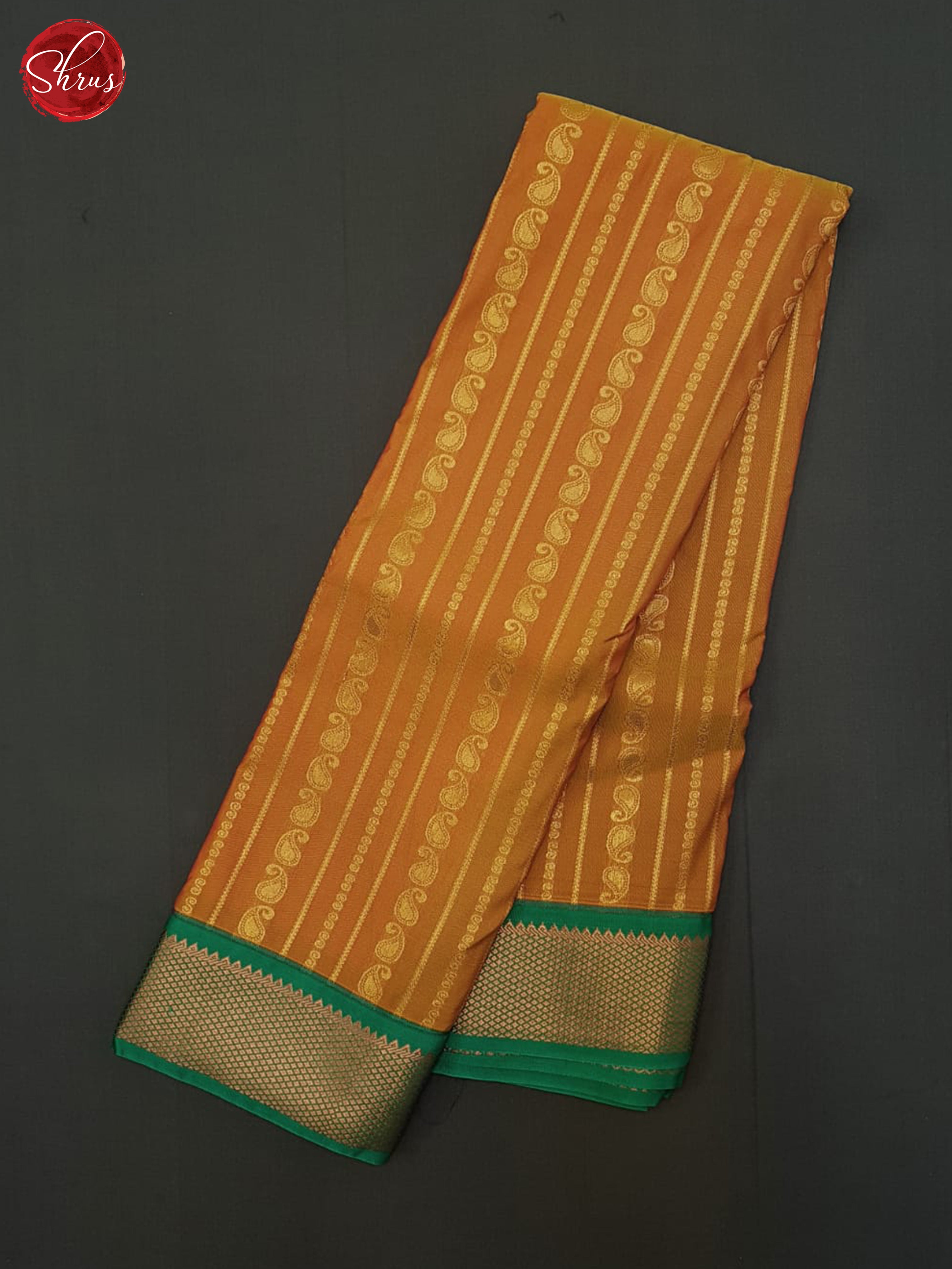 Orange & Green - Semi Kanchipuram Saree - Shop on ShrusEternity.com