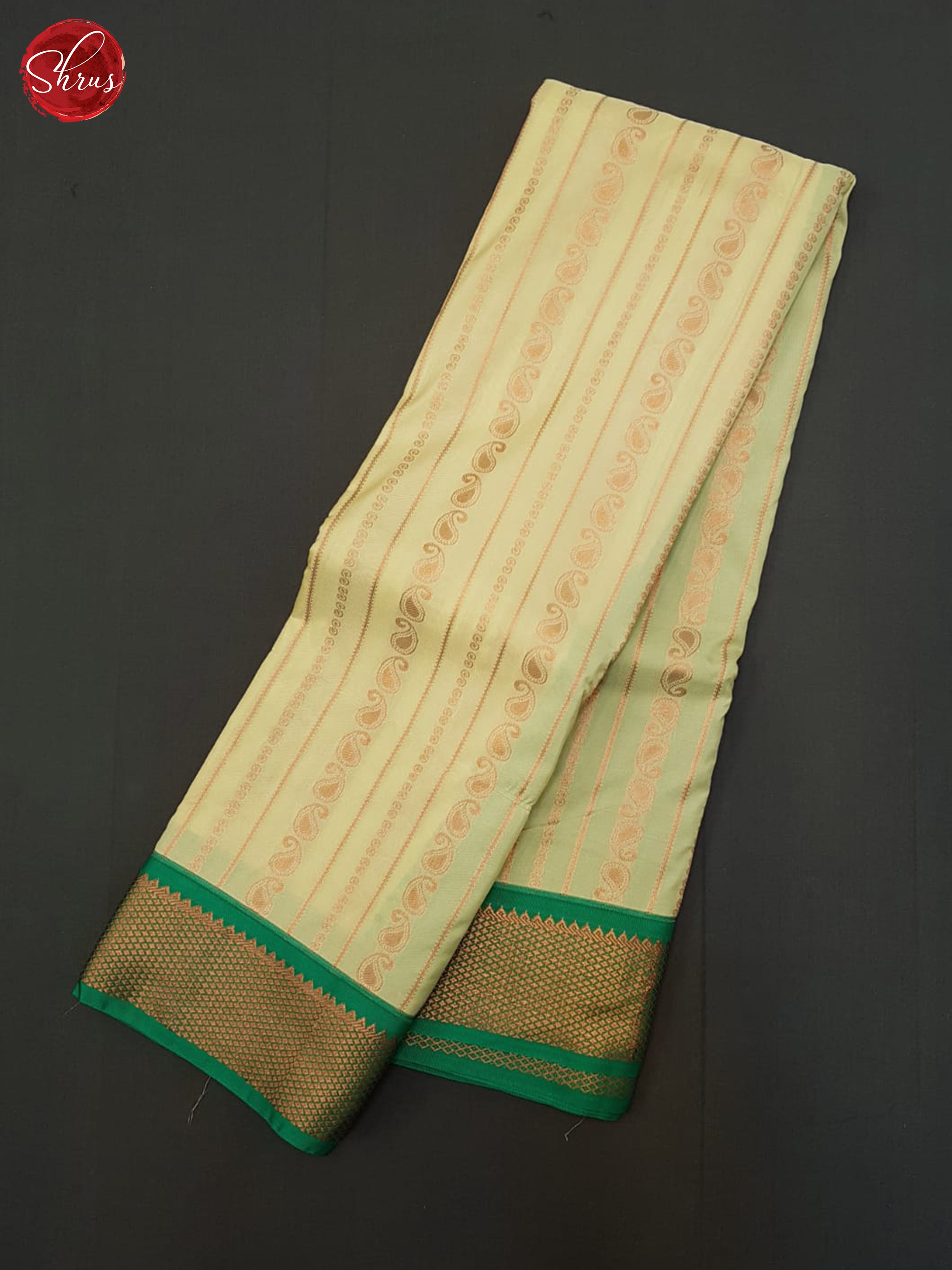 Cream & Green - Semi Kanchipuram Saree - Shop on ShrusEternity.com