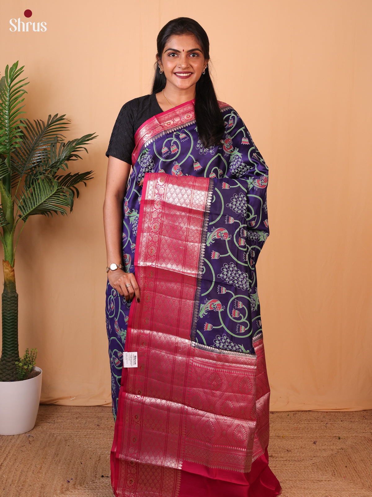 Violet & Red - Tussar Saree