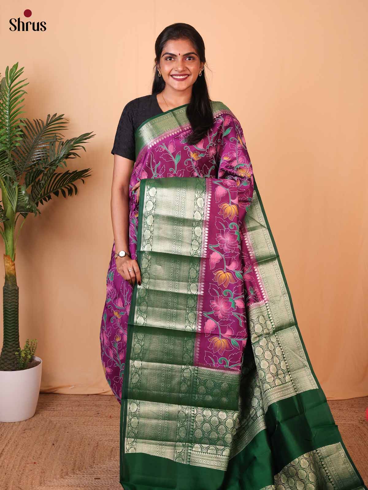 Purple & Green -Tussar Saree