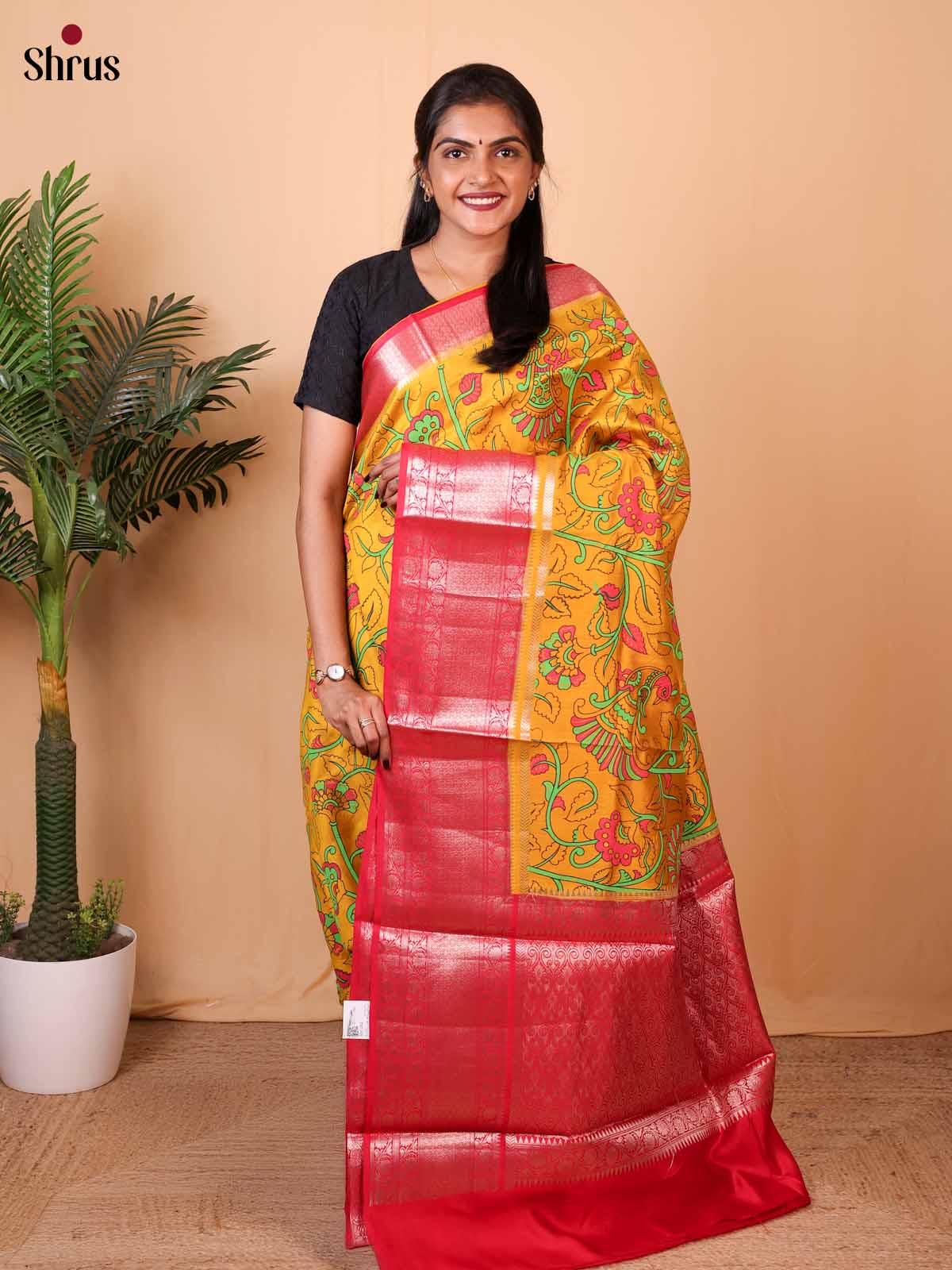 Mustard & Red - Tussar Saree