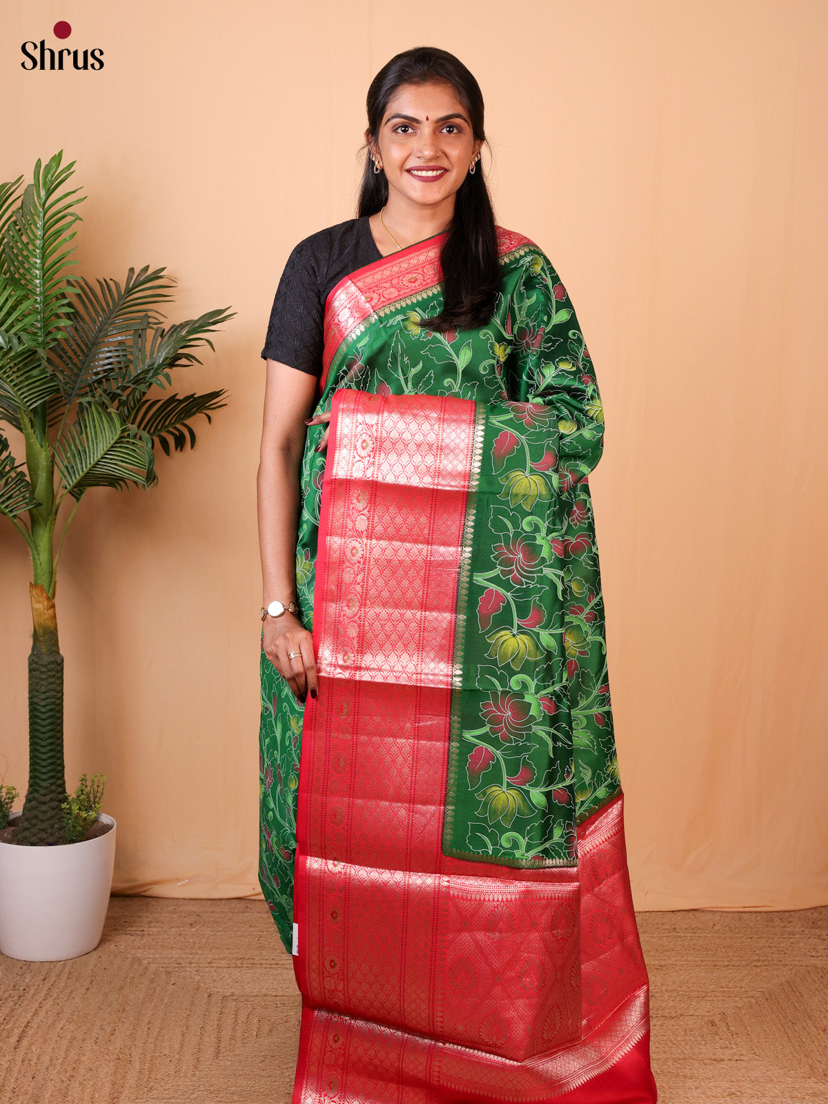 Green & Red- Tussar Saree