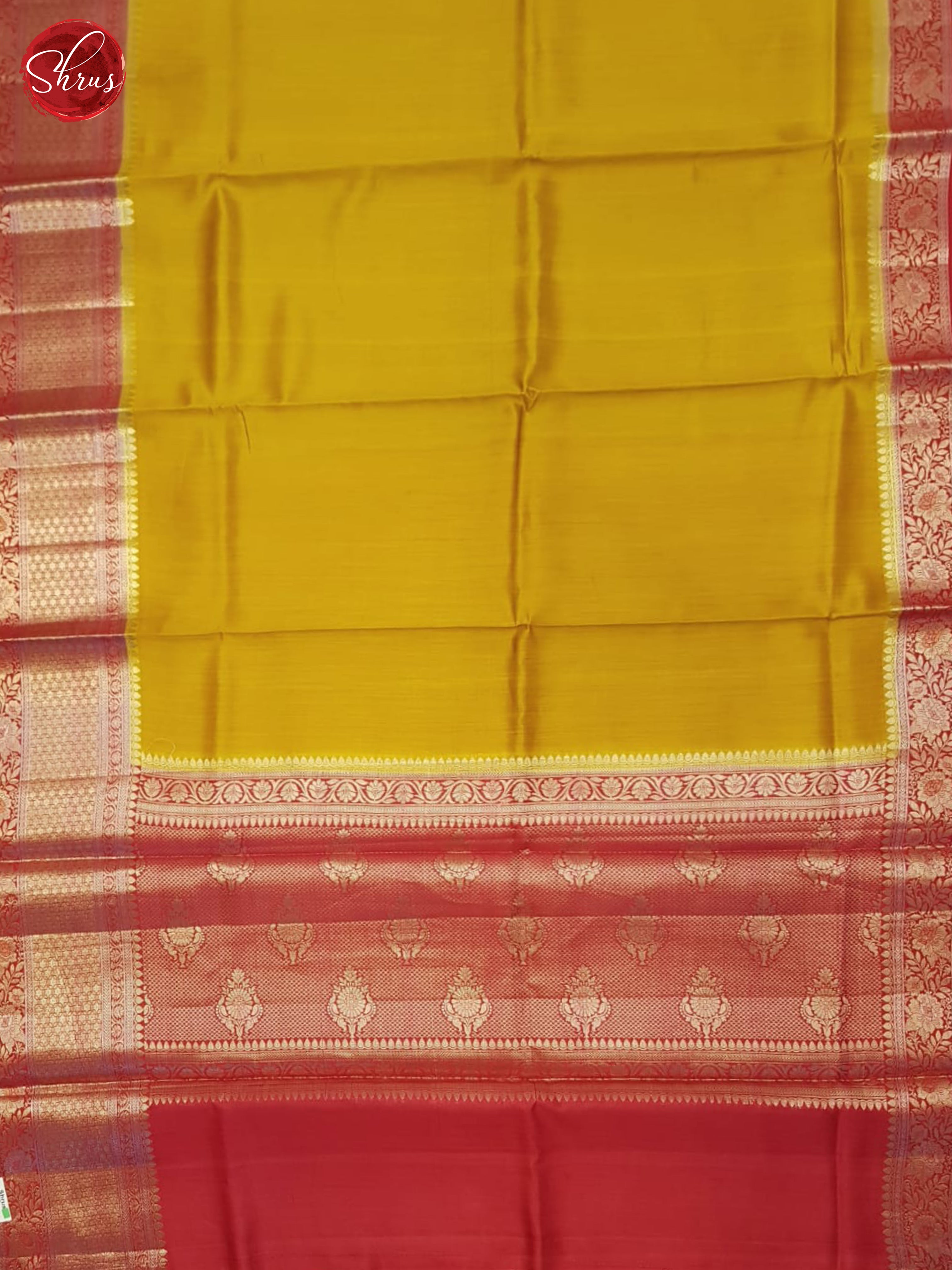 Mustard And Red- Tussar Saree - Shop on ShrusEternity.com