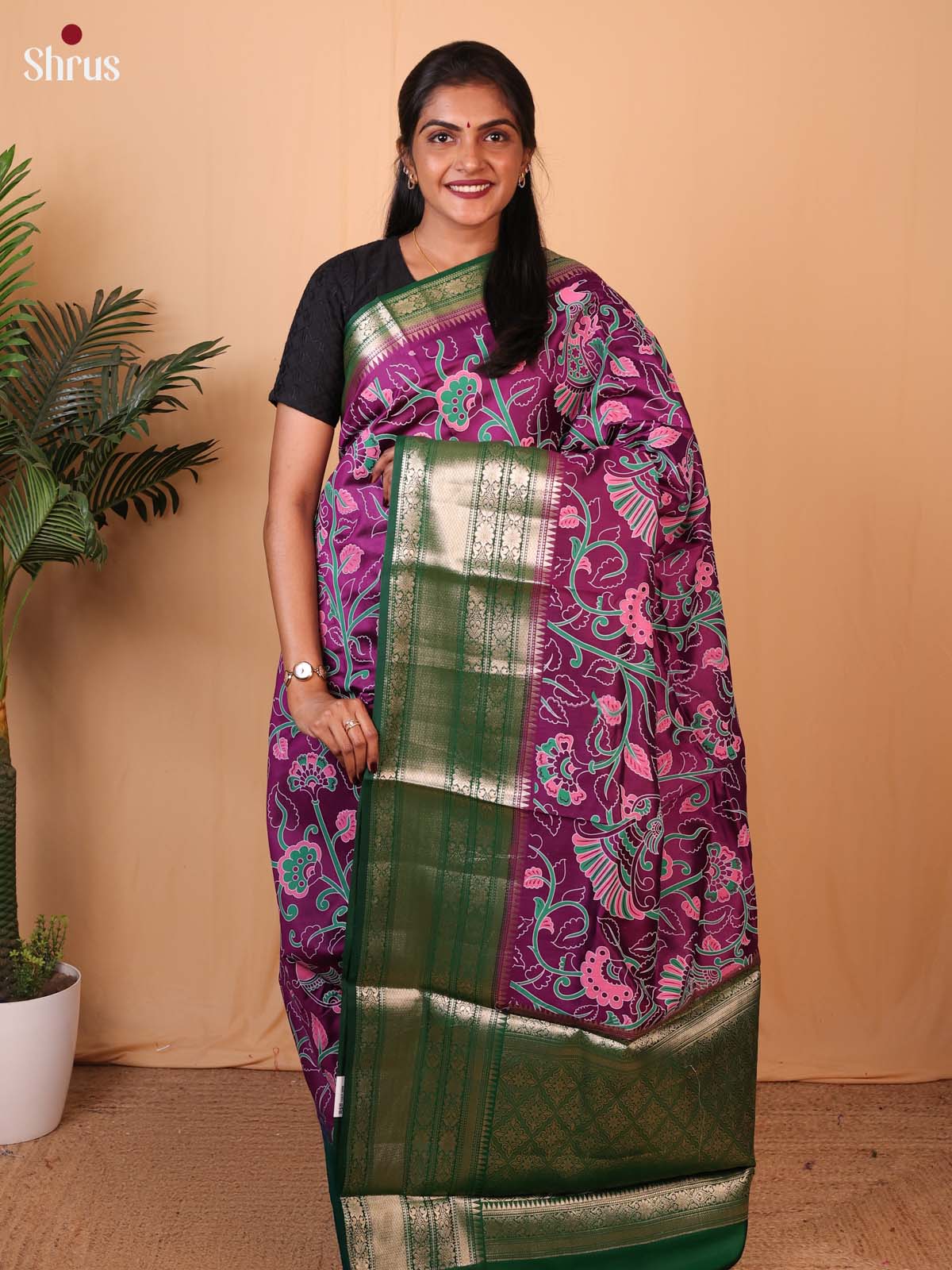 Purple & Green- Tussar Saree