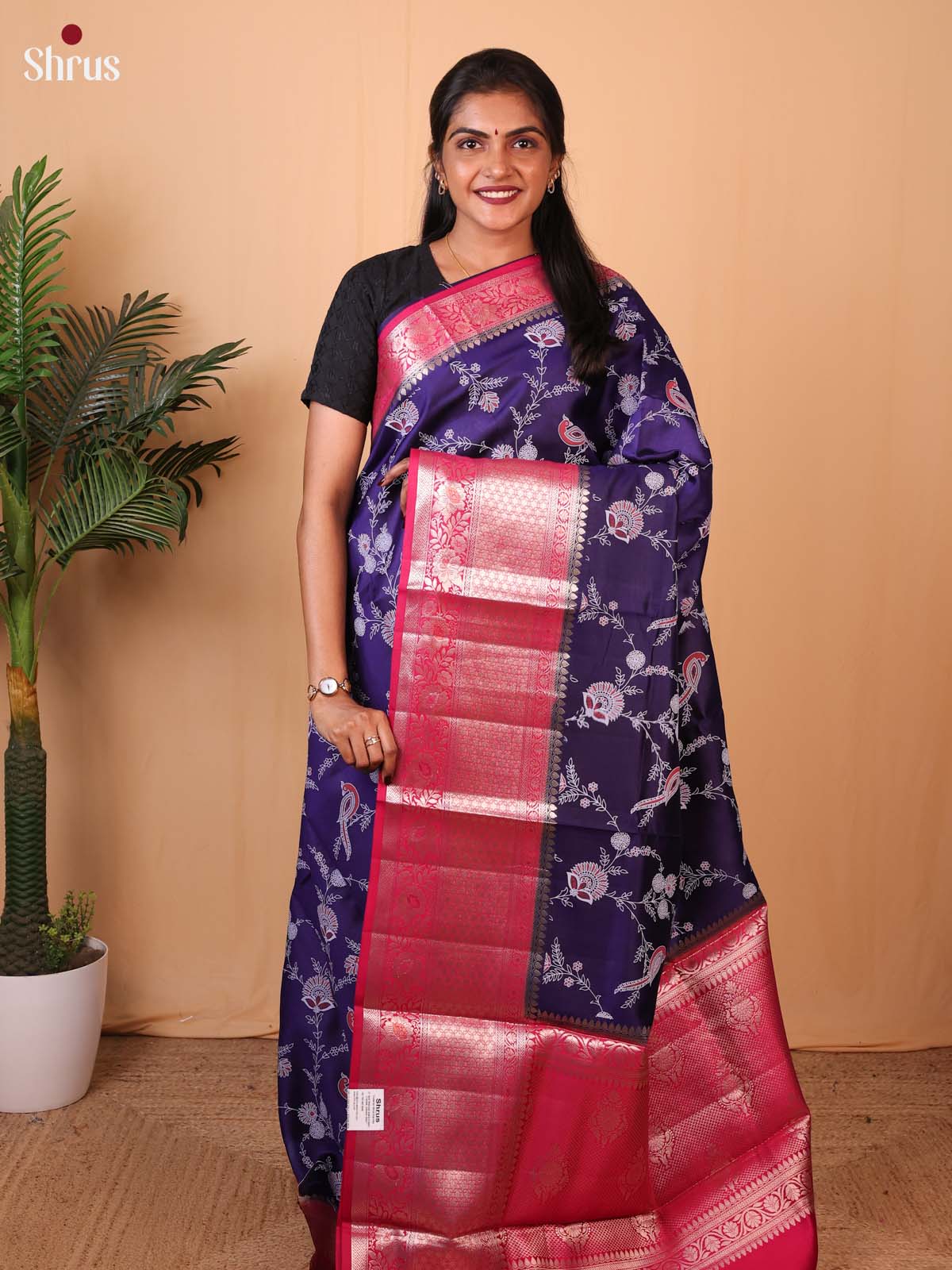 Violet & maroon - Tussar Saree