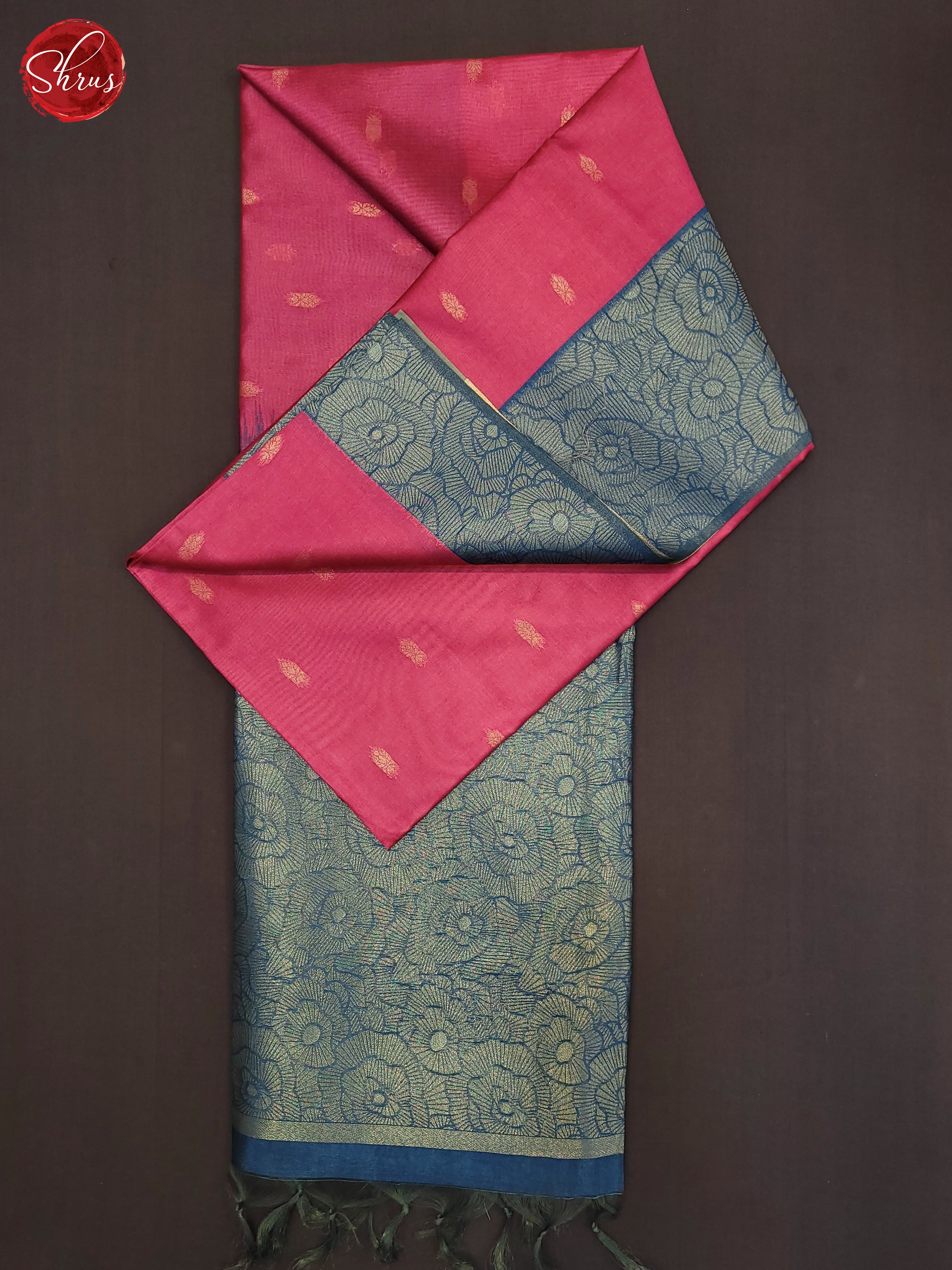Pink & Blue - Semi Silkcotton Saree - Shop on ShrusEternity.com