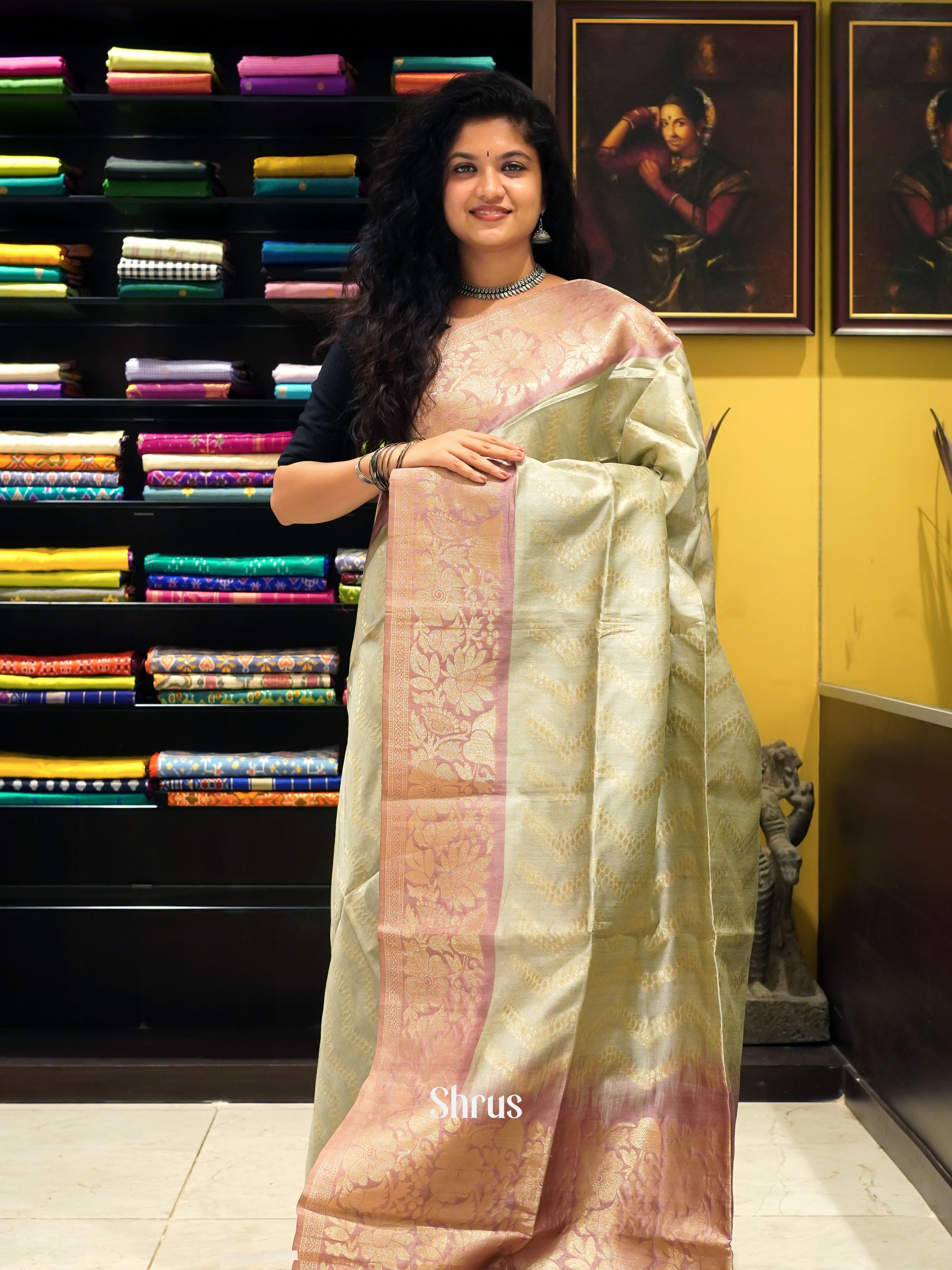 Grey& Pink- Semi Tussar Saree