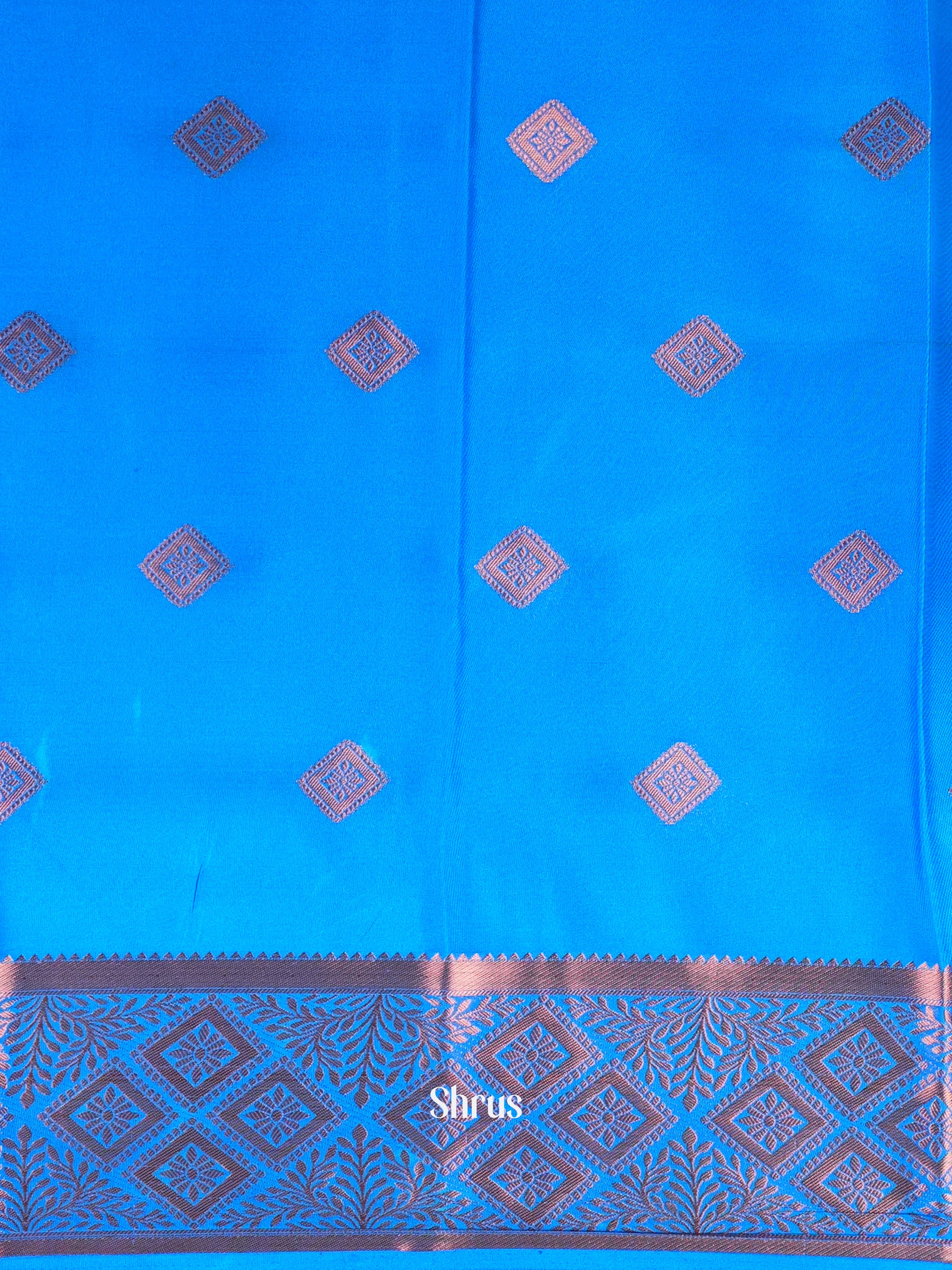 Dark Pink & Blue  - Semi Mysoresilk Saree