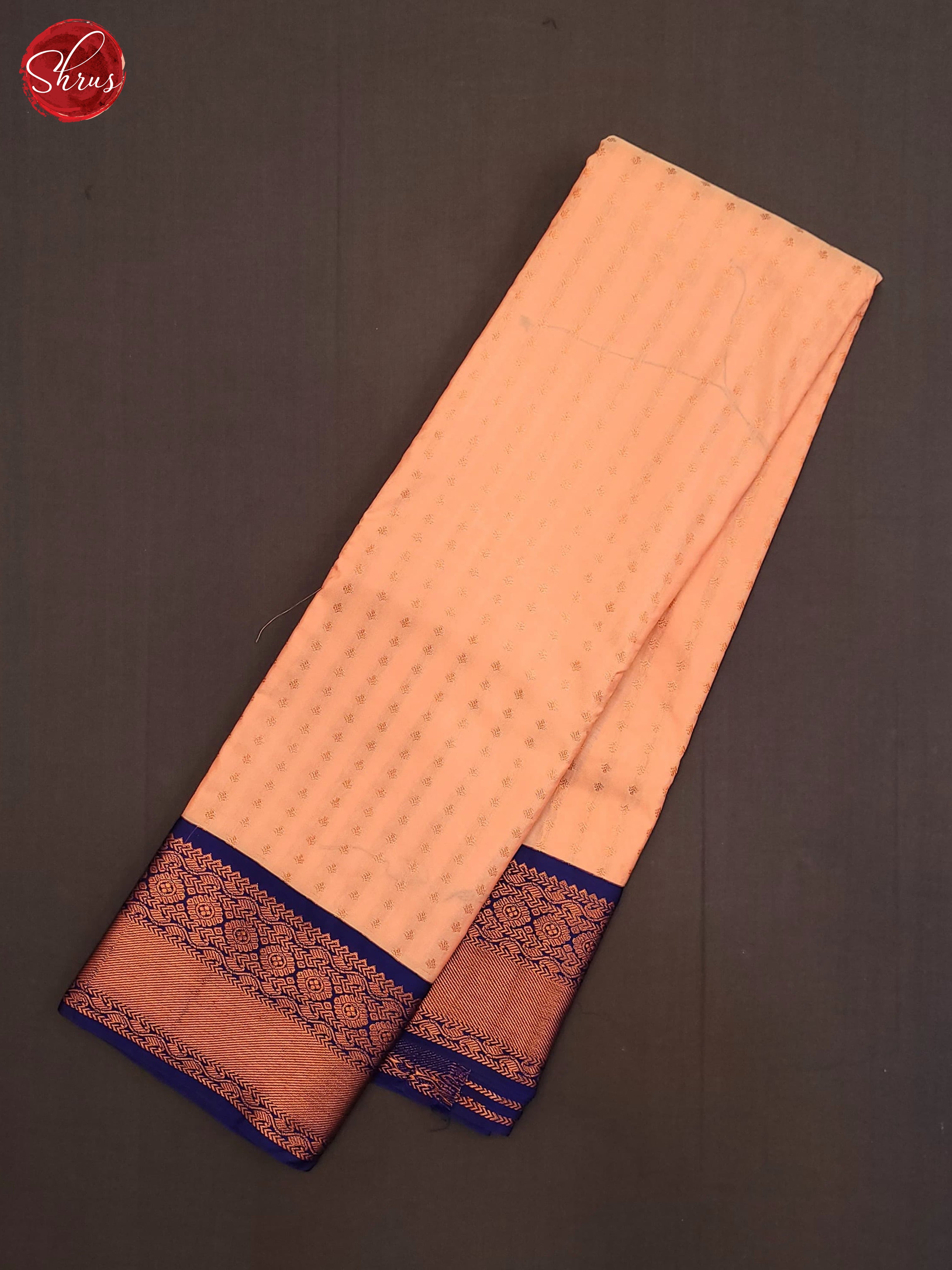 Peach  & Blue - Semi Kanchipuram Saree - Shop on ShrusEternity.com