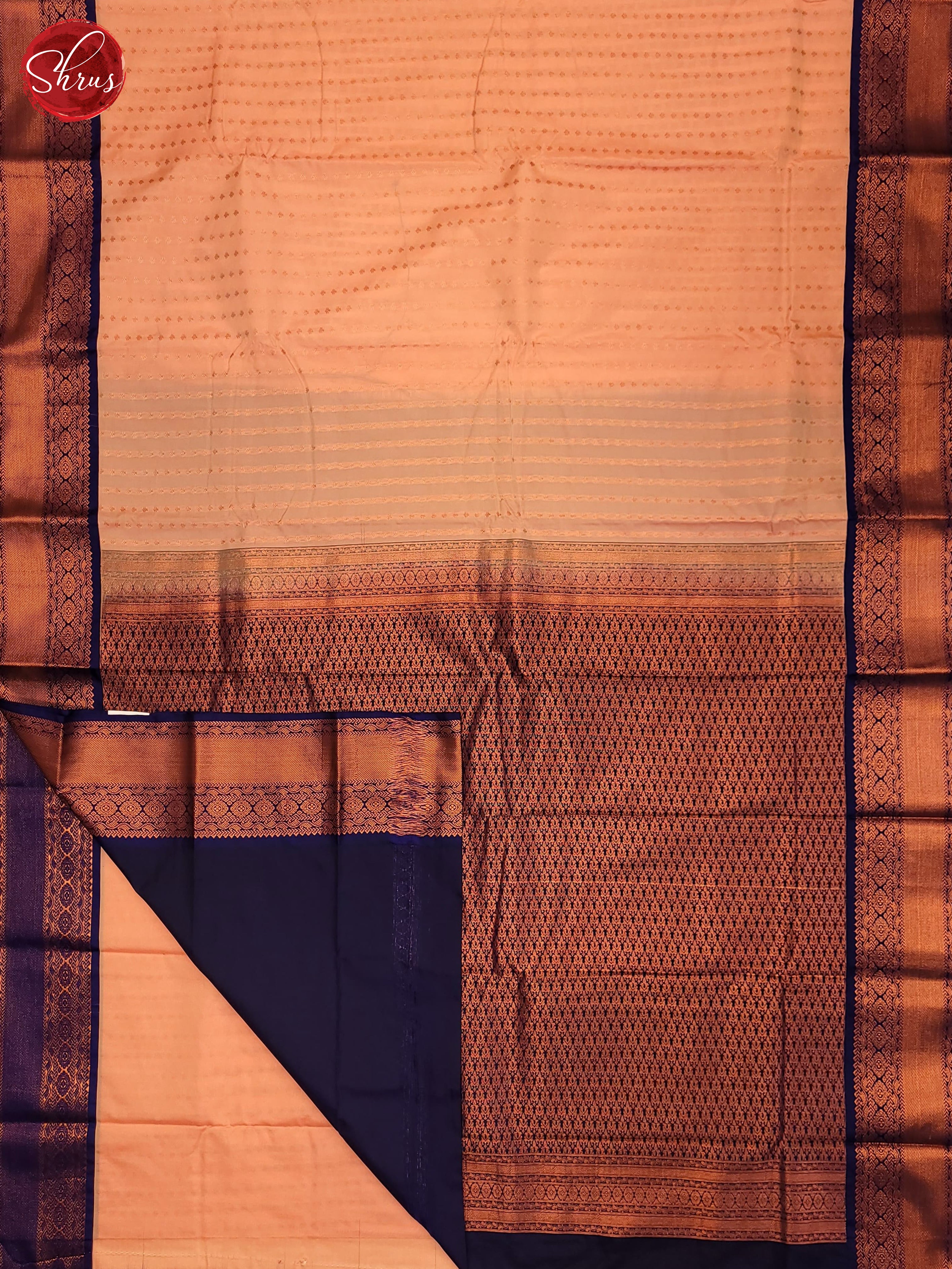 Peach  & Blue - Semi Kanchipuram Saree - Shop on ShrusEternity.com