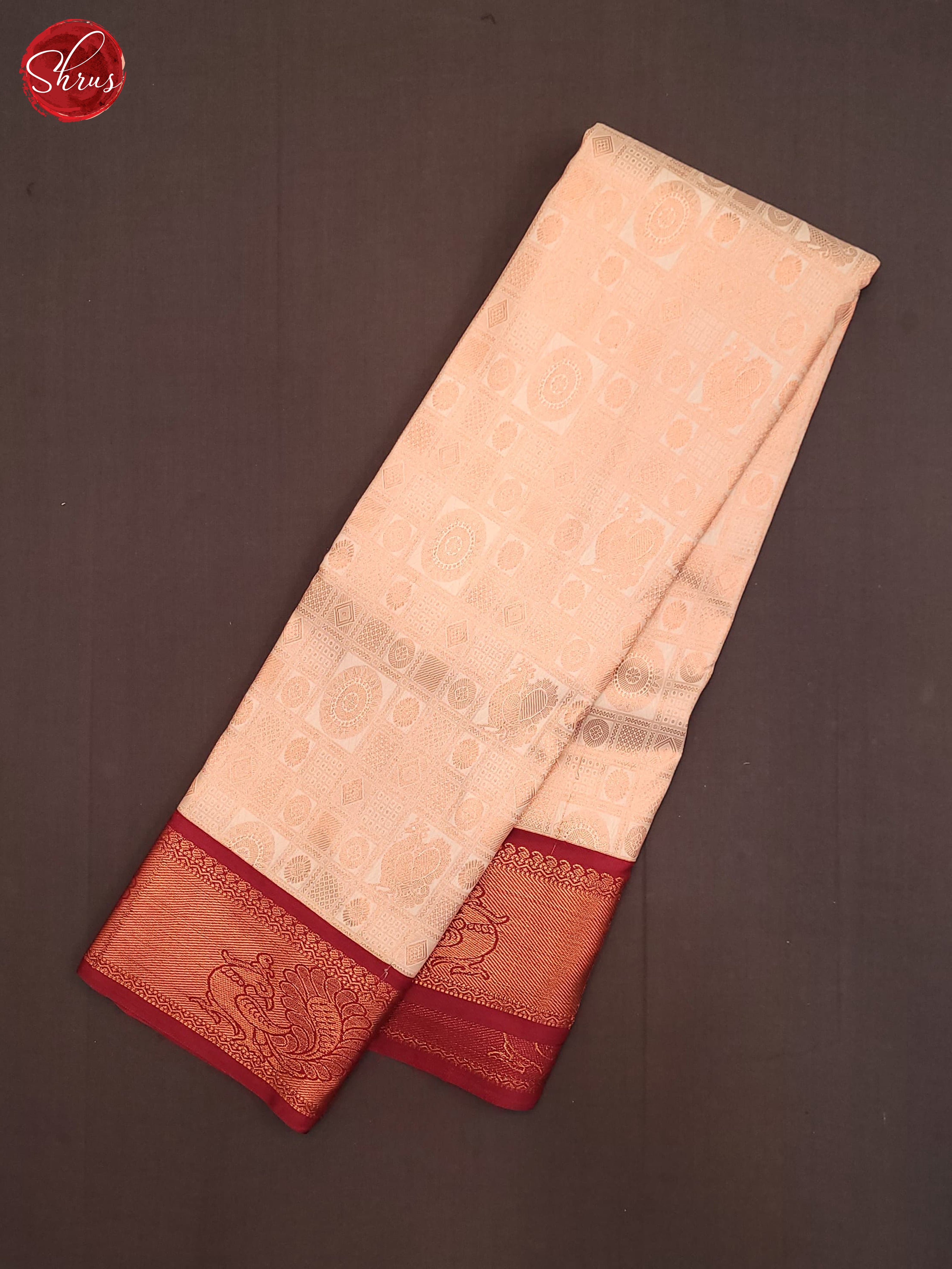 Peach & MAroon - Semi Kanchipuram Saree - Shop on ShrusEternity.com