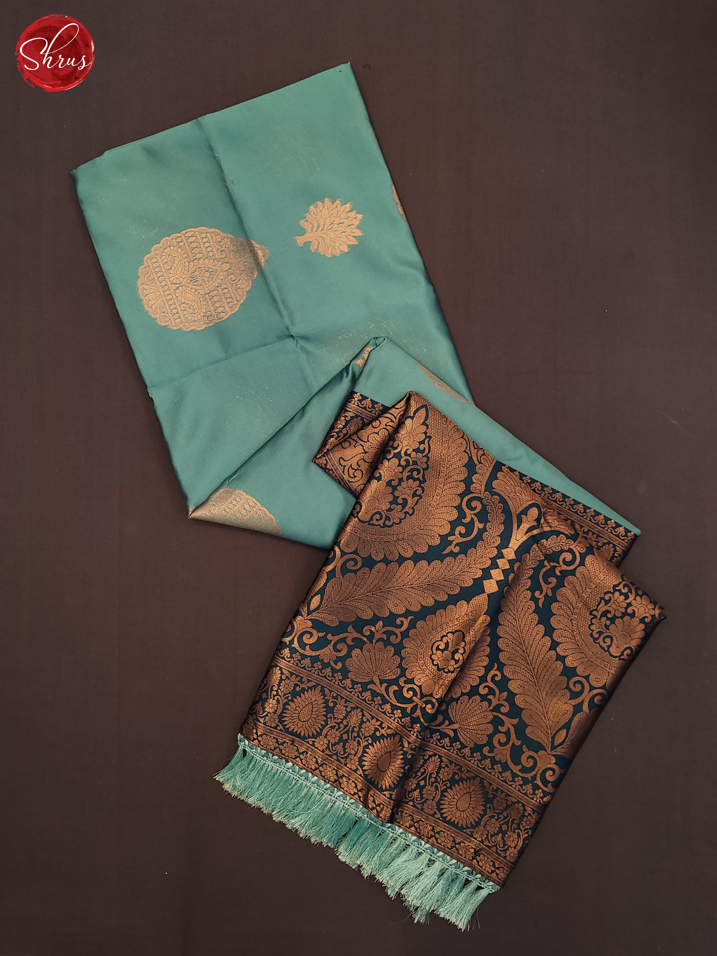 Dusty blue and German blue  - Semi  Soft Silk Saree - Shop on ShrusEternity.com