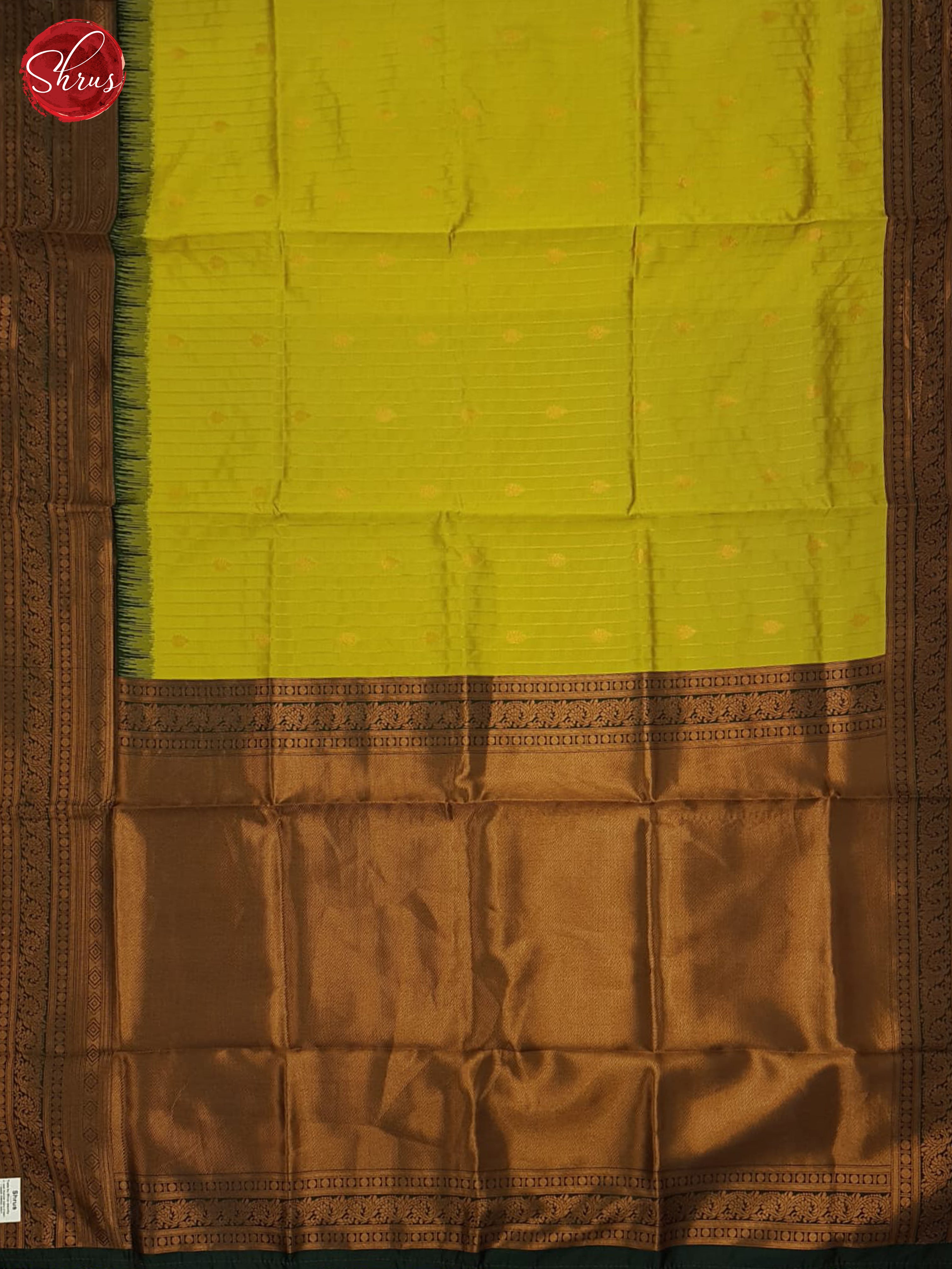 Lime Green & Green - Semi Kanchipuram Saree - Shop on ShrusEternity.com