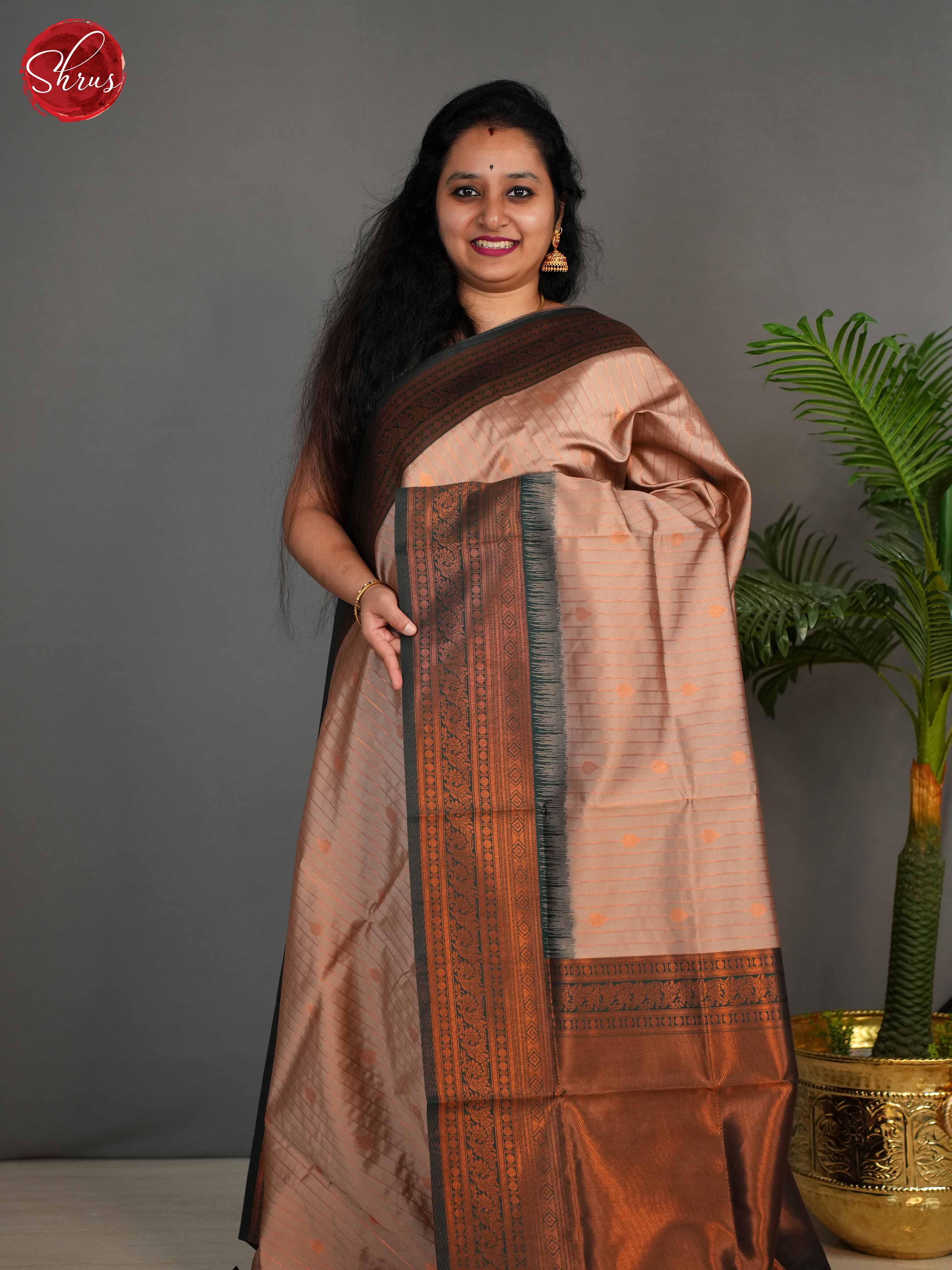 brown and green - Semi kanchipuram Saree - Shop on ShrusEternity.com