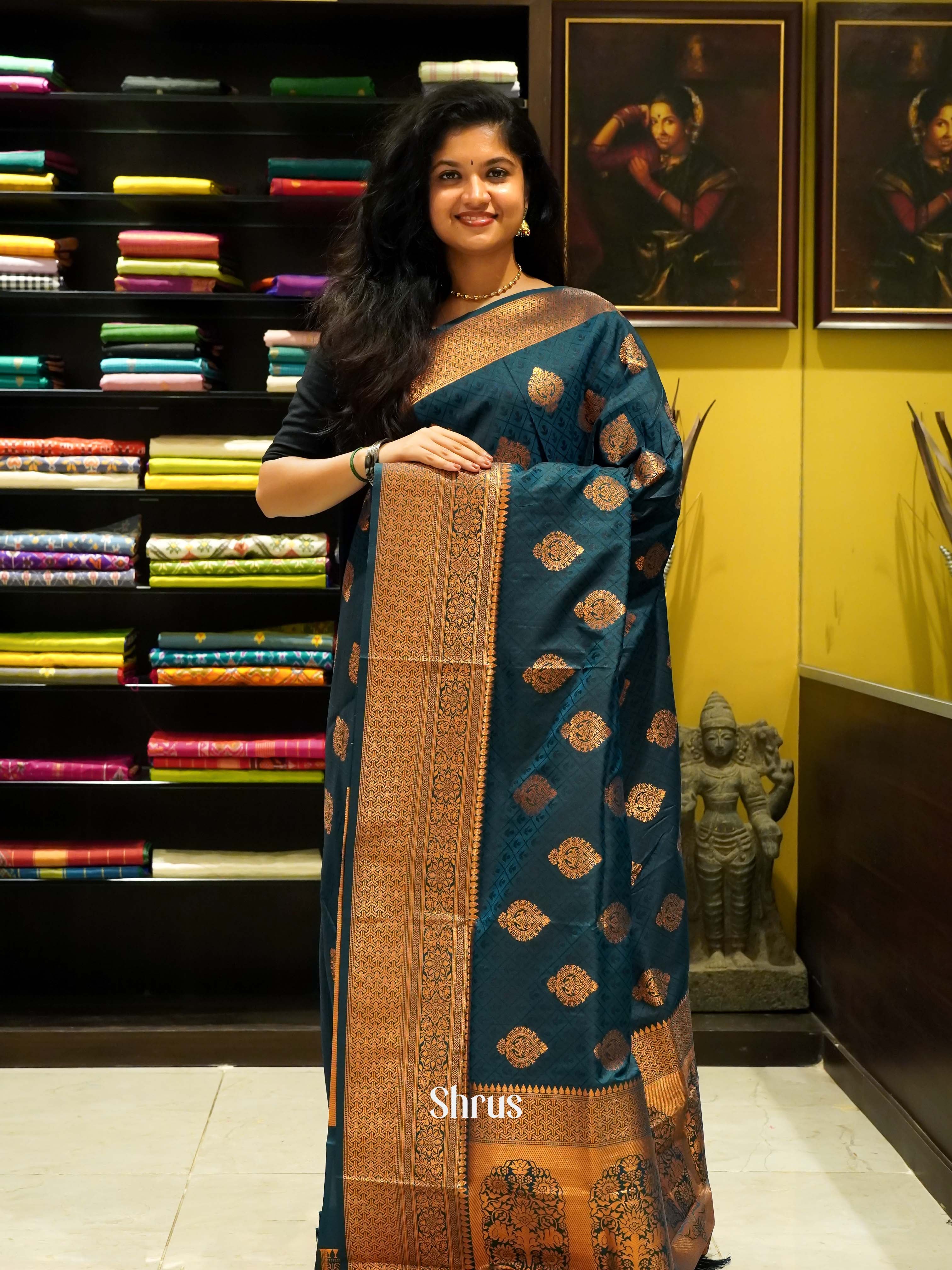 blue(Single Tone)- Semi Kanchipuram Saree