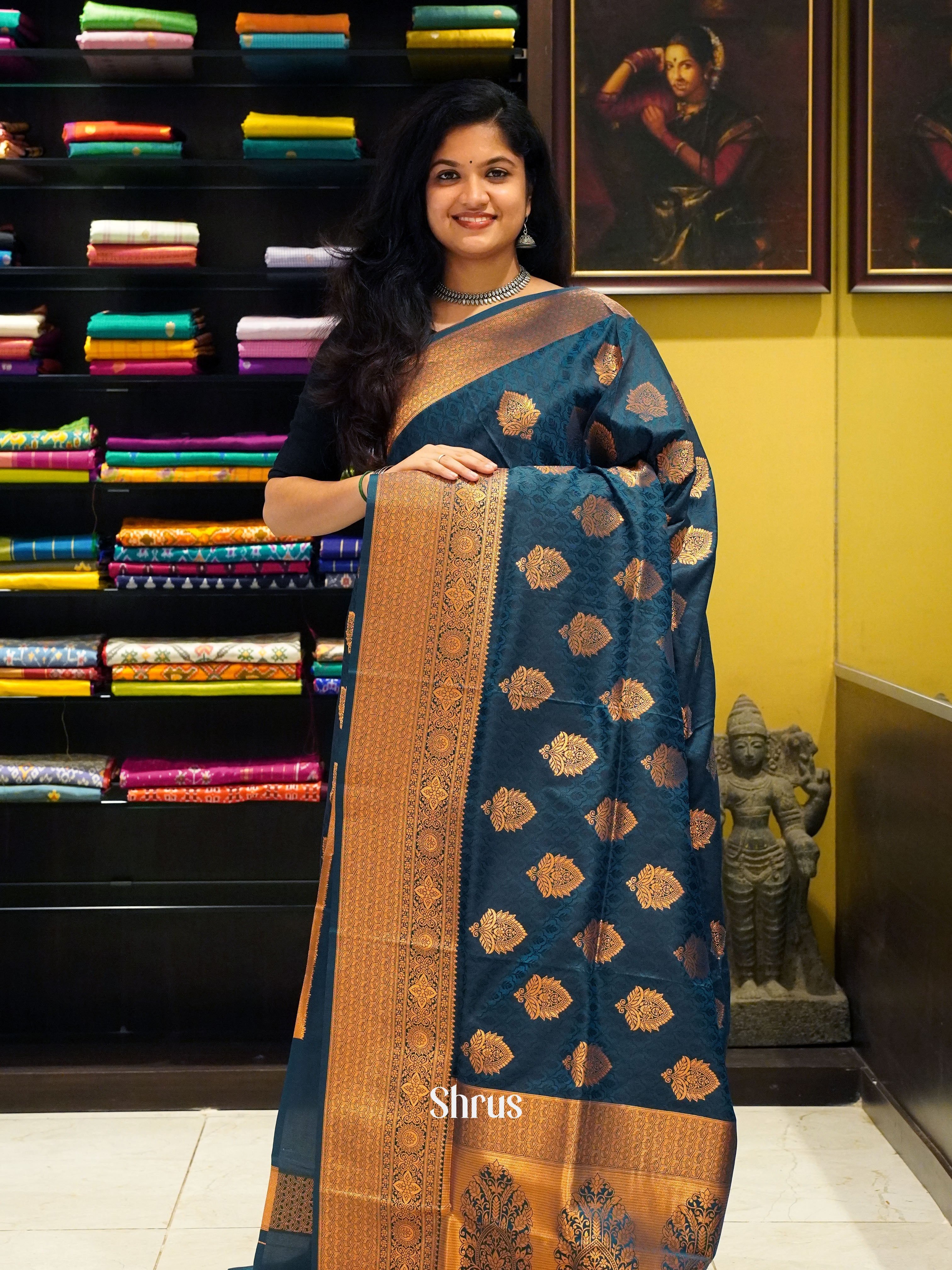 blue(Single Tone)- Semi Kanchipuram Saree