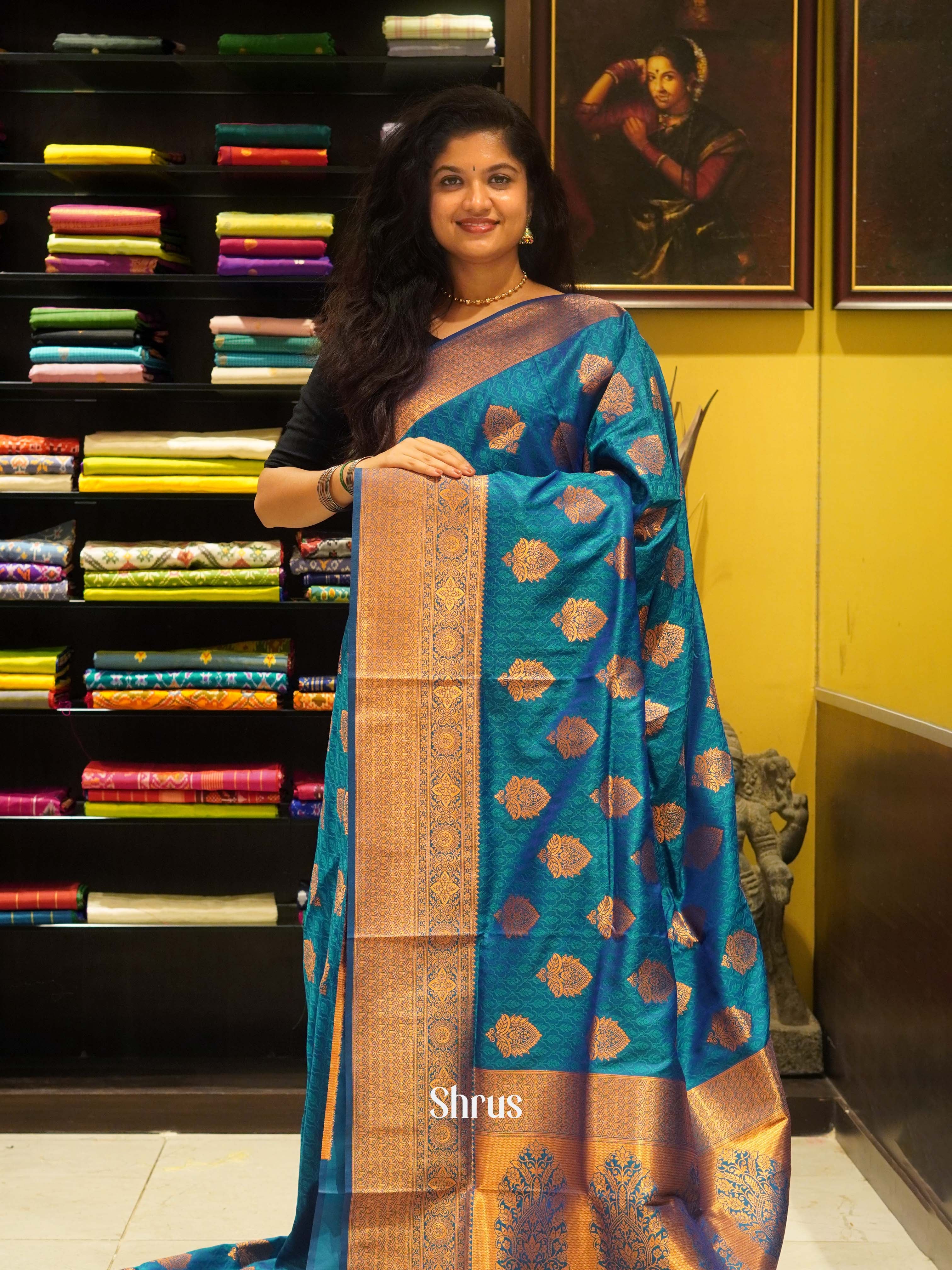 blue(Single Tone) - Semi Kanchipuram Saree