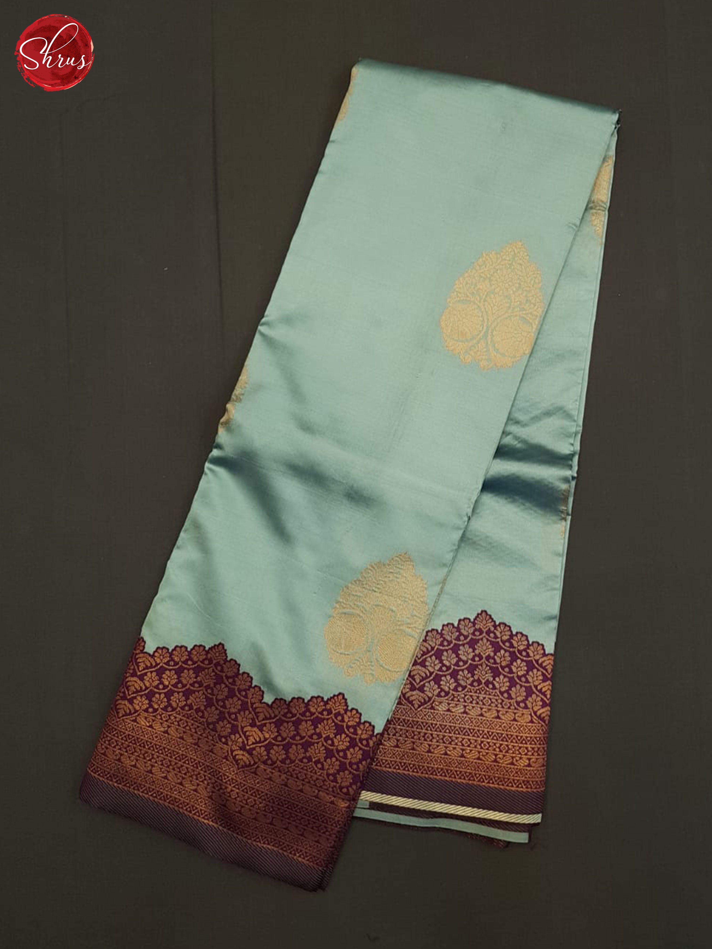 Pastel Blue And Wine-Semi soft silk saree - Shop on ShrusEternity.com