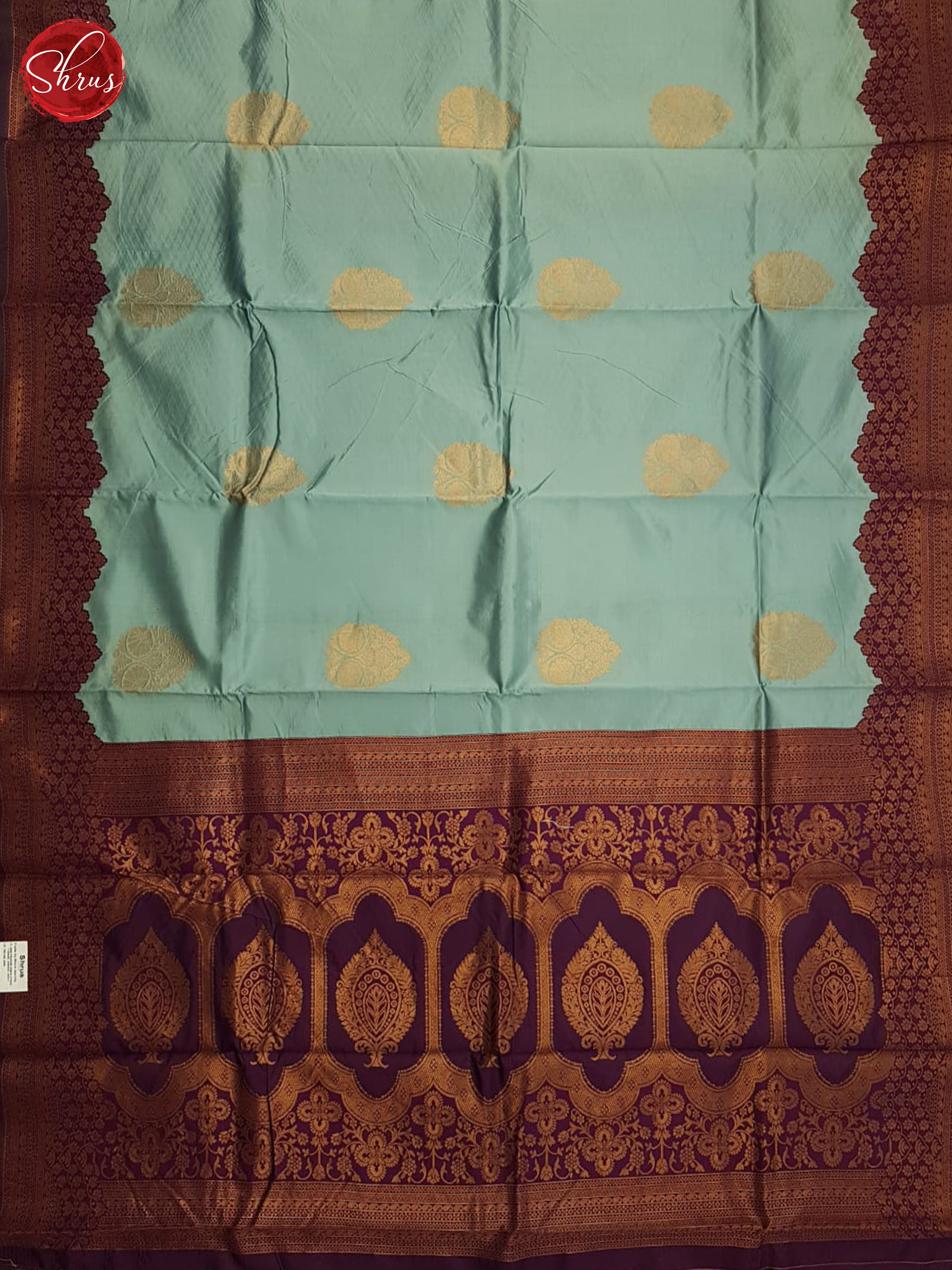 Pastel Blue And Wine-Semi soft silk saree - Shop on ShrusEternity.com