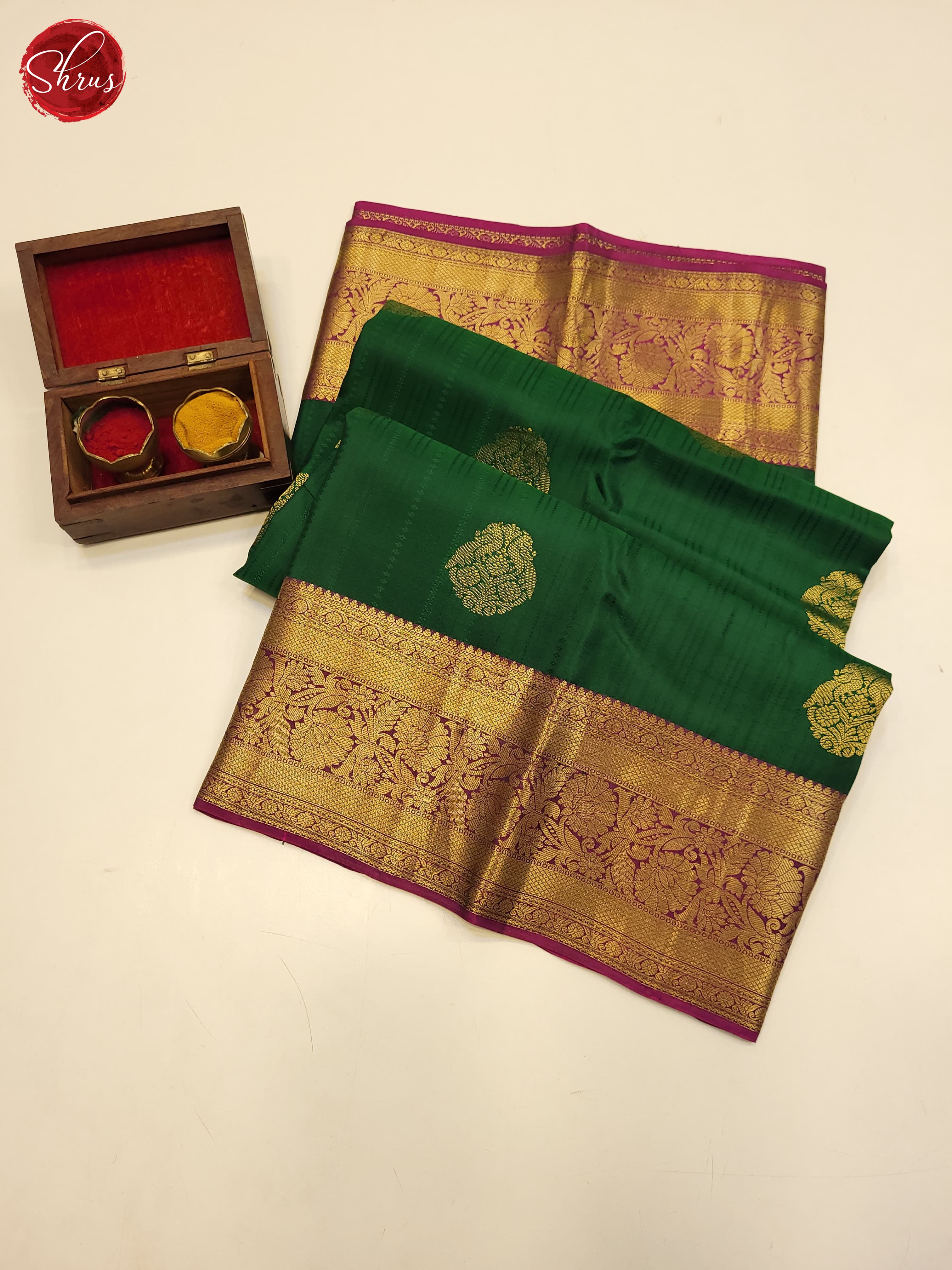 Bottle Green and vadamalli-Kanchipuram Silk saree - Shop on ShrusEternity.com