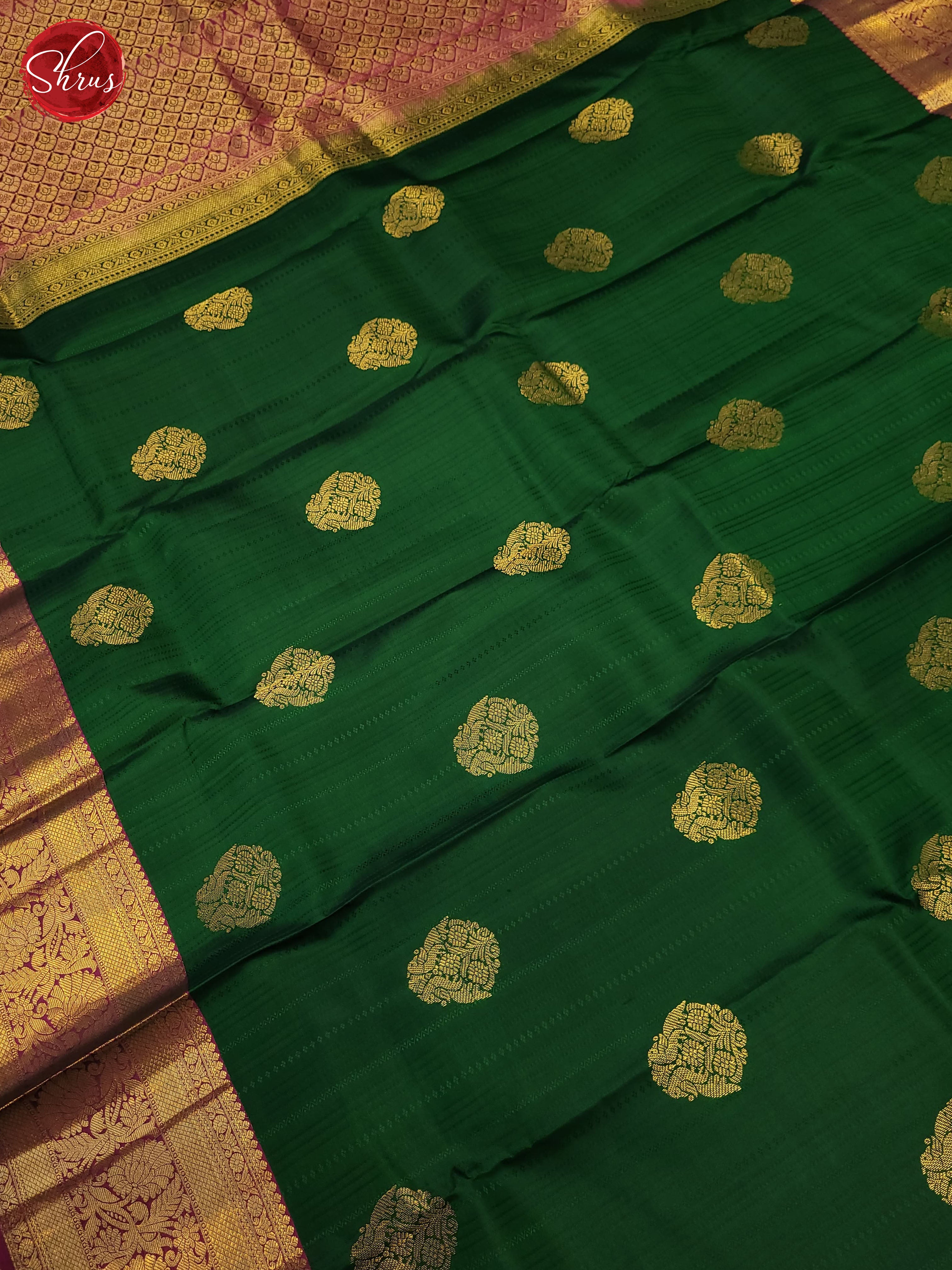 Bottle Green and vadamalli-Kanchipuram Silk saree - Shop on ShrusEternity.com