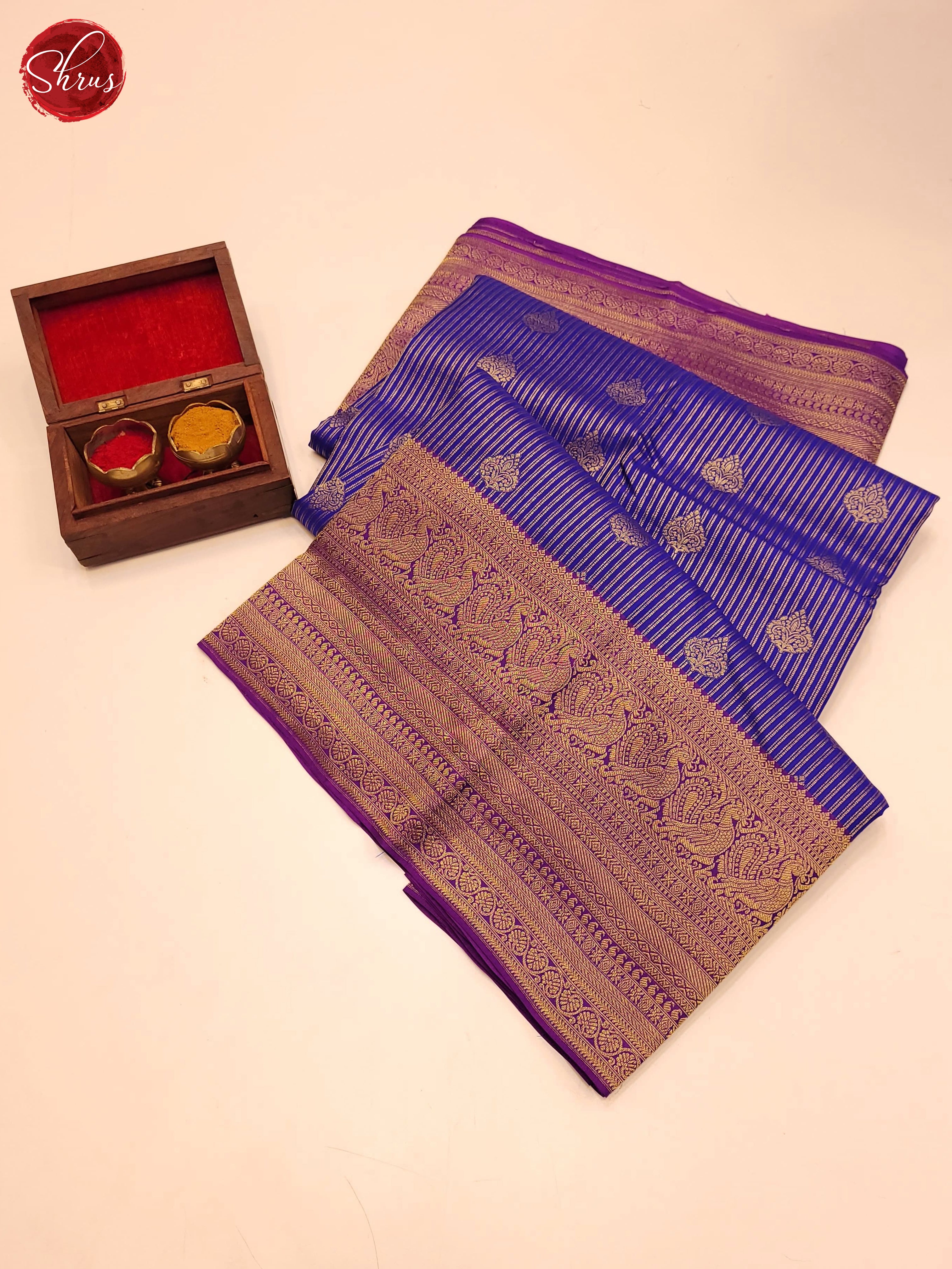 Blue & Purple - Kanchipuram Silk Saree - Shop on ShrusEternity.com