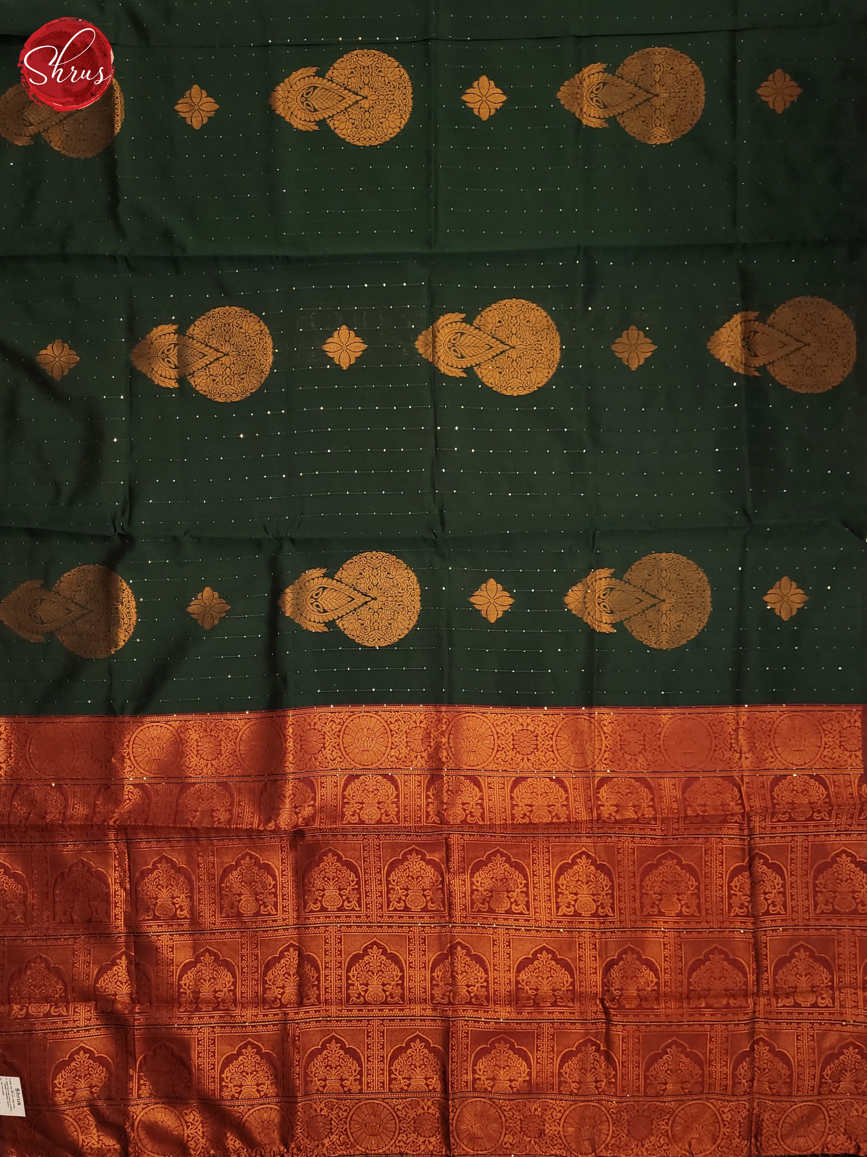 Bottle Green & Maroon - Semi Softsilk Saree - Shop on ShrusEternity.com