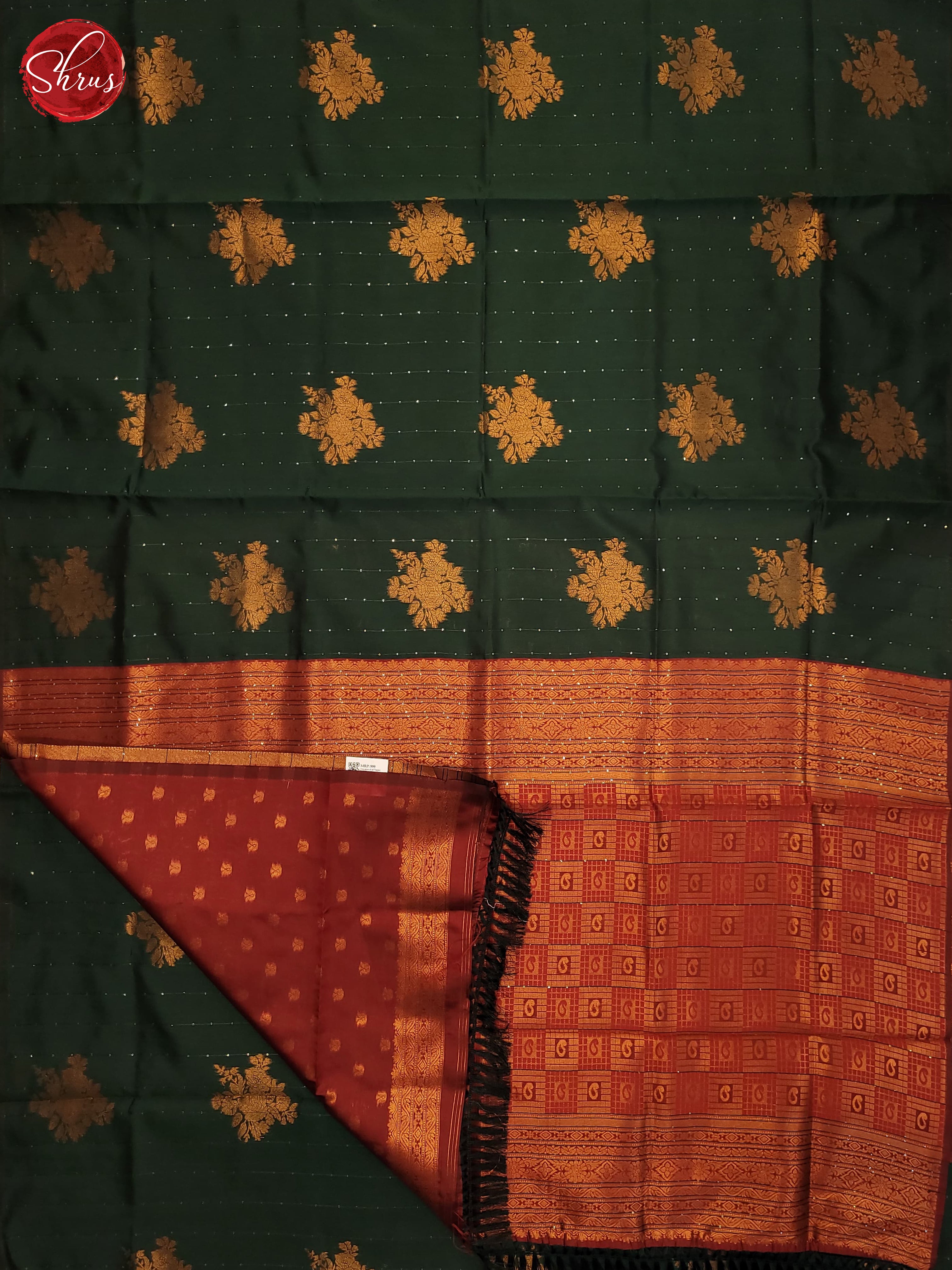 Bottle Green & Maroon- Semi Softsilk Saree - Shop on ShrusEternity.com