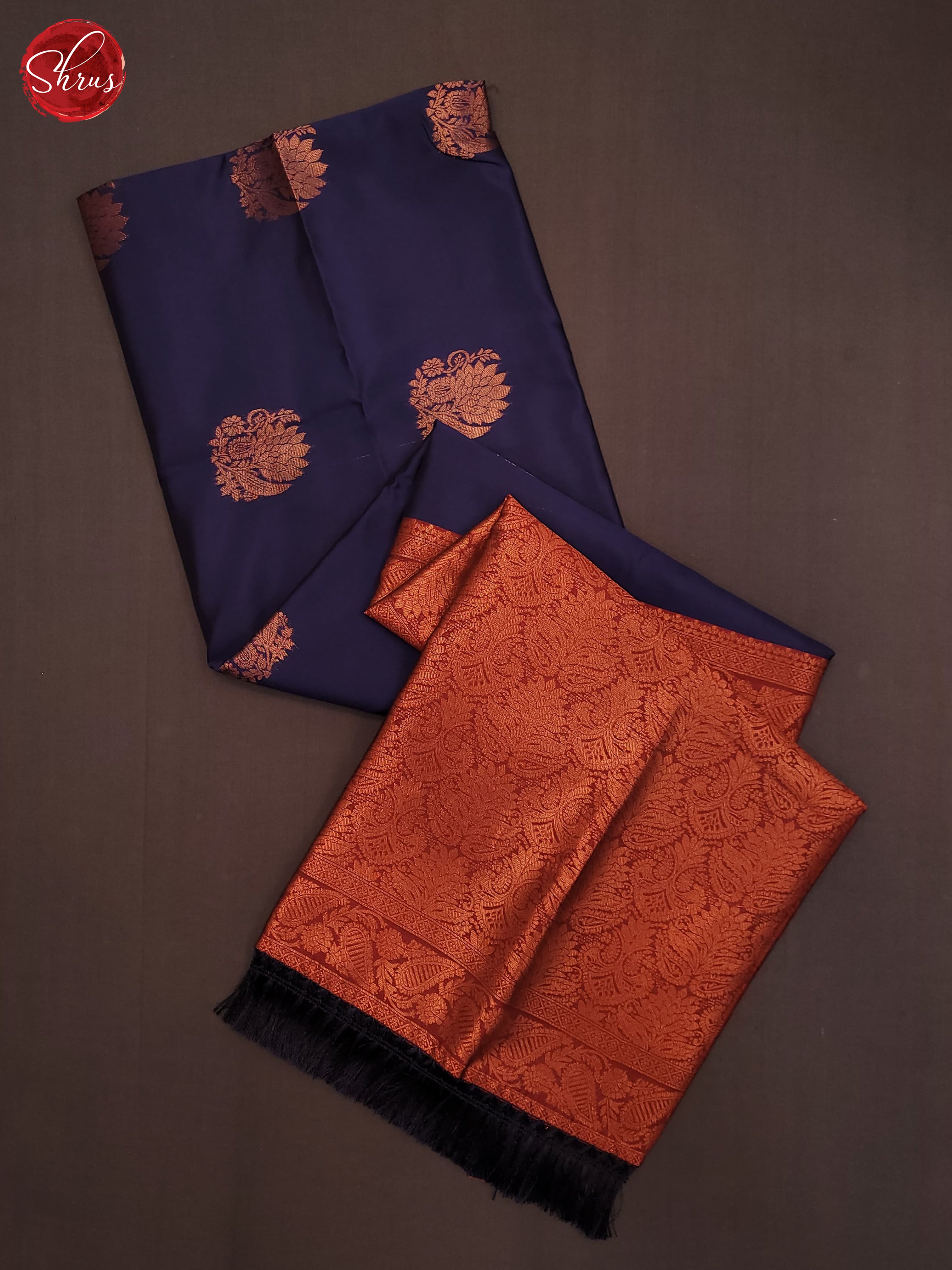 Navy Blue & Maroon - Semi Softsilk Saree - Shop on ShrusEternity.com