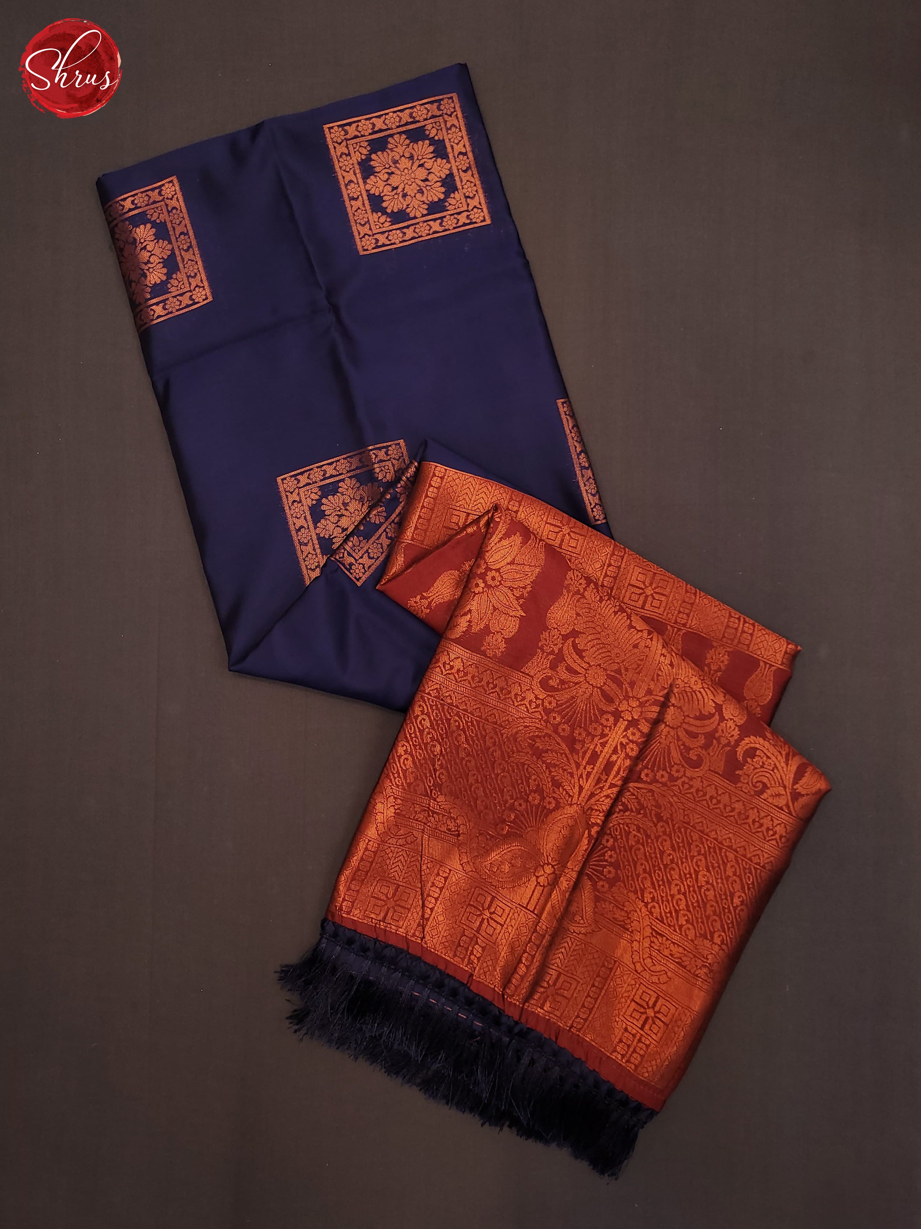 Navy Blue & Maroon- Semi Softsilk Saree - Shop on ShrusEternity.com