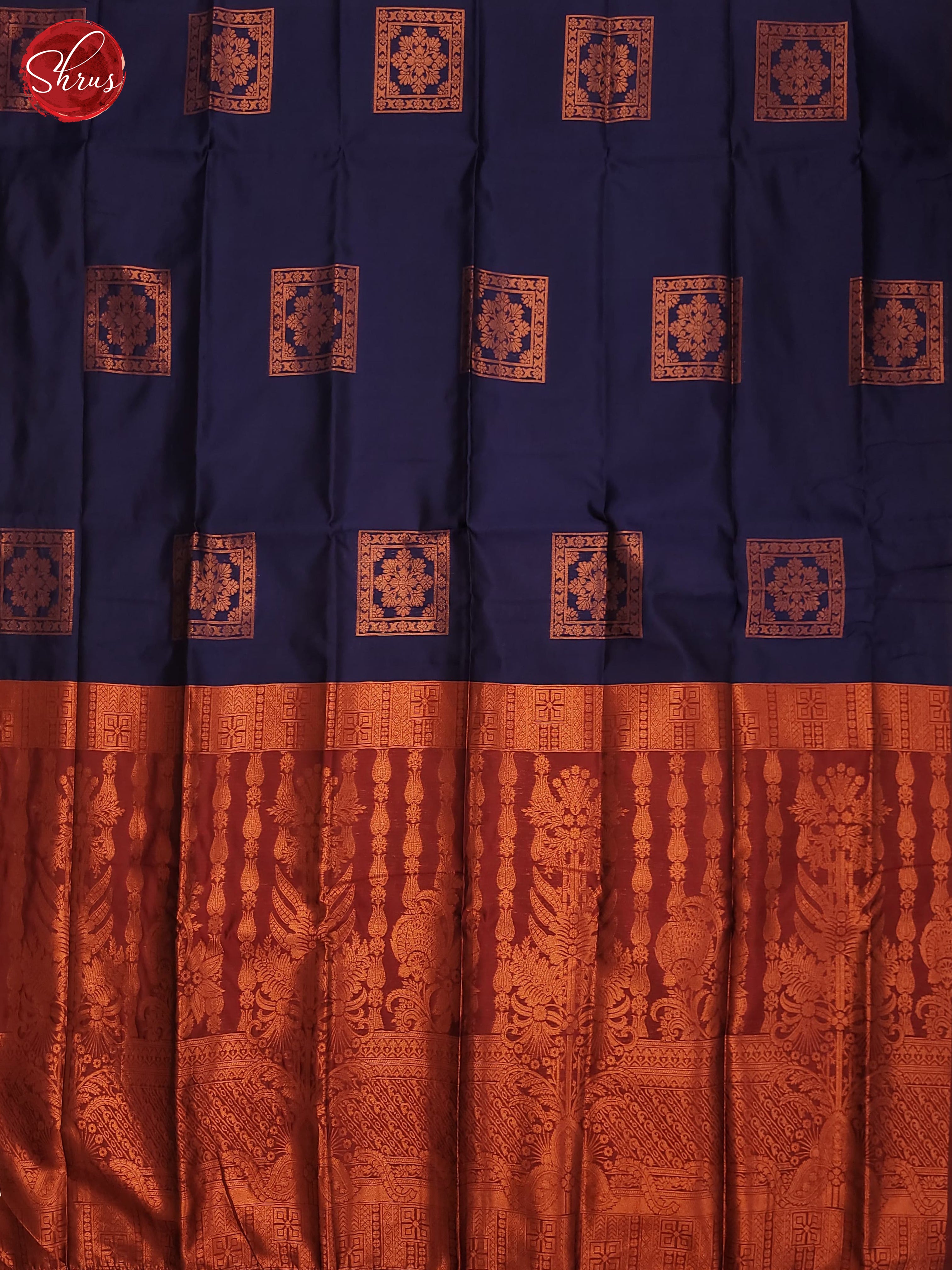 Navy Blue & Maroon- Semi Softsilk Saree - Shop on ShrusEternity.com