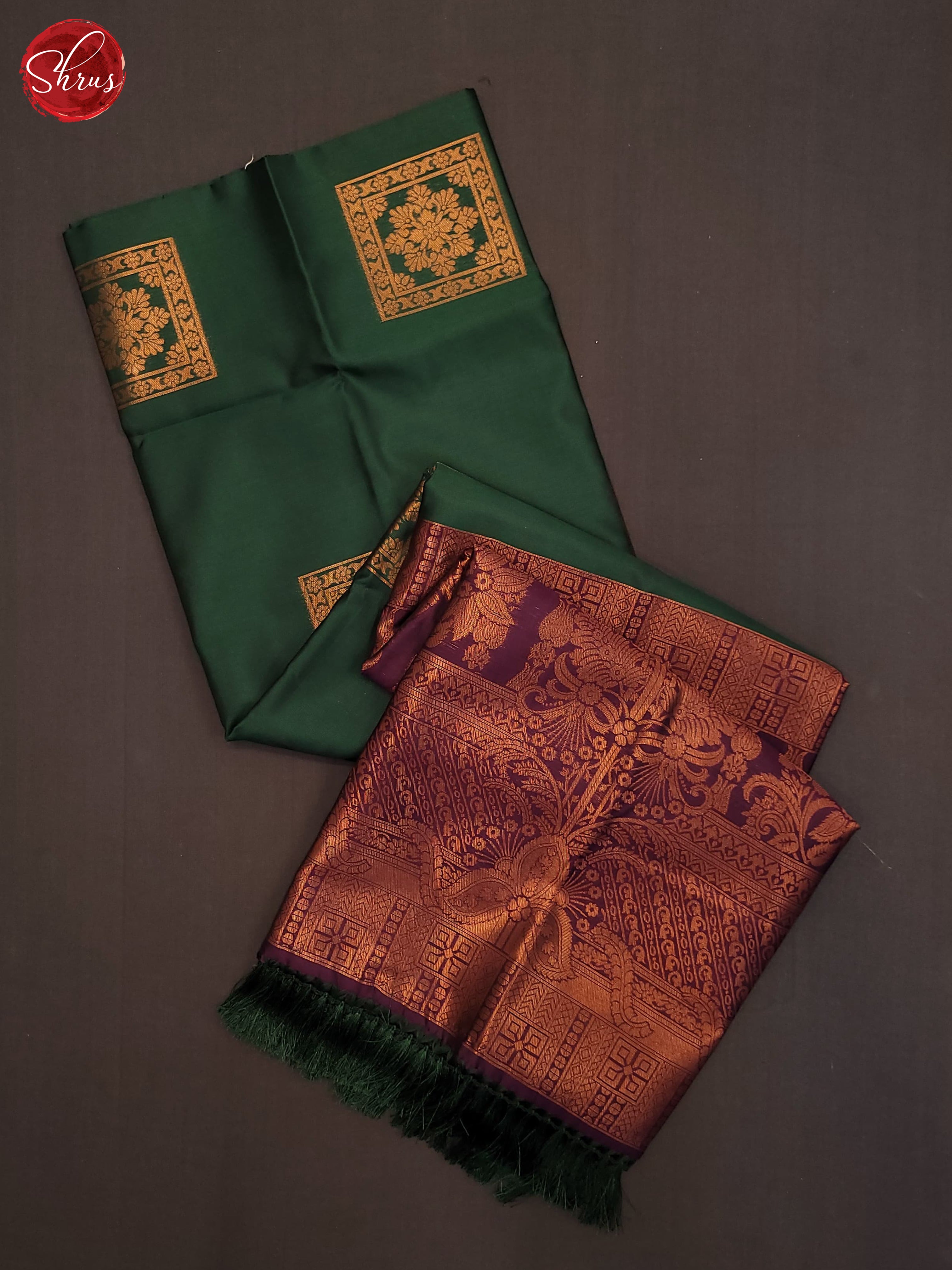 Bottle Green and wine- Semi Soft Silk Saree - Shop on ShrusEternity.com