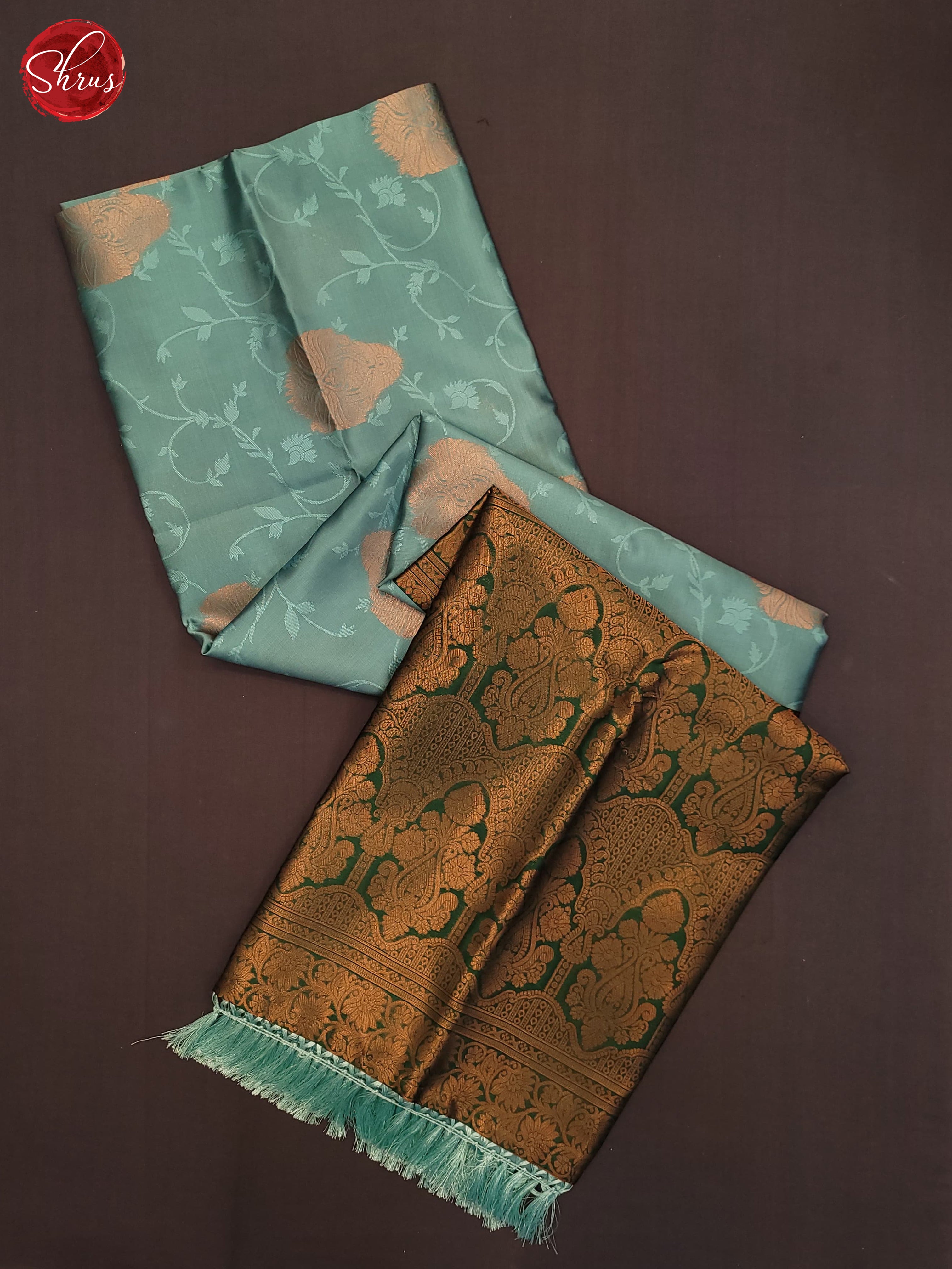 Dusty blue and Green - Semi Soft Silk Saree - Shop on ShrusEternity.com