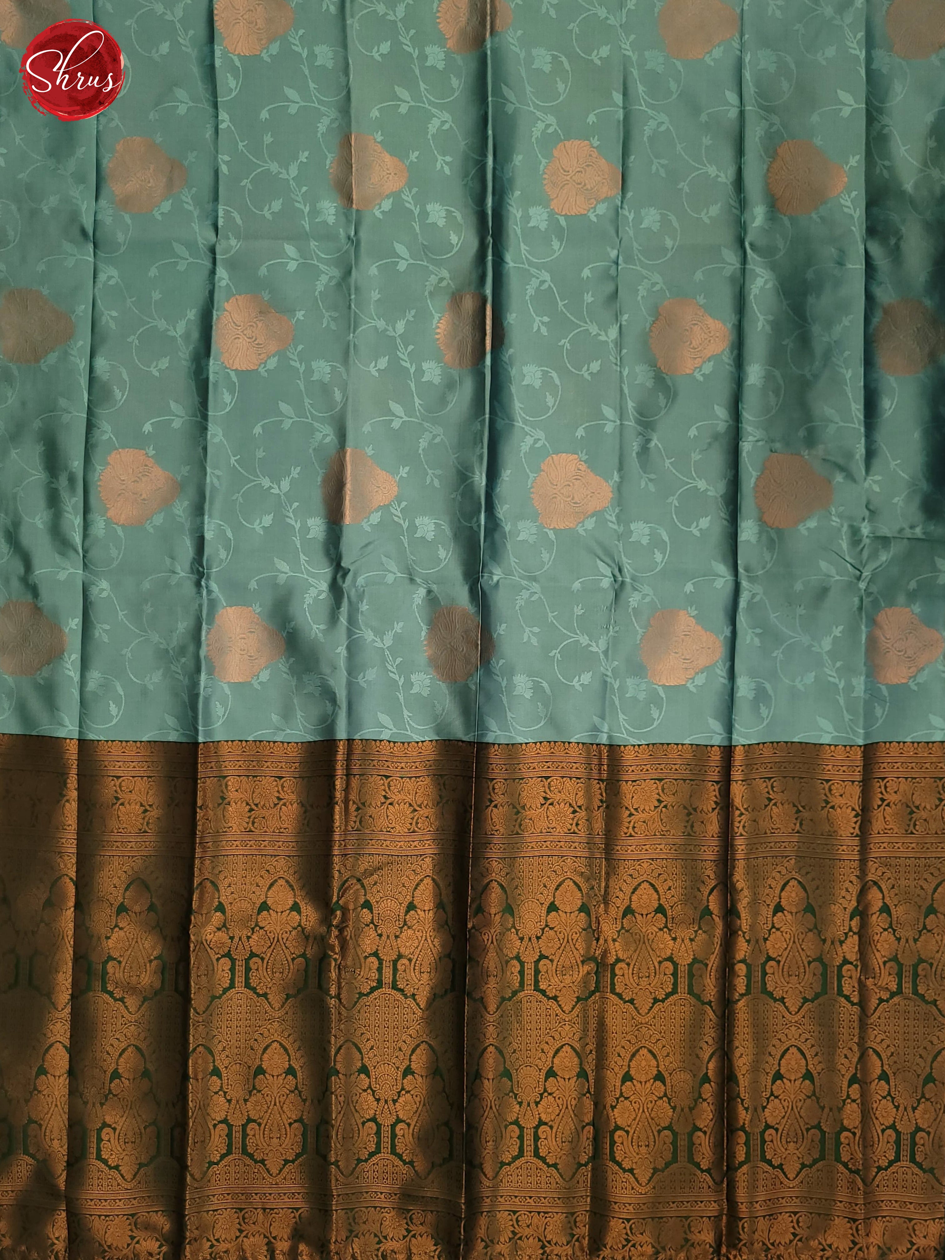 Dusty blue and Green - Semi Soft Silk Saree - Shop on ShrusEternity.com